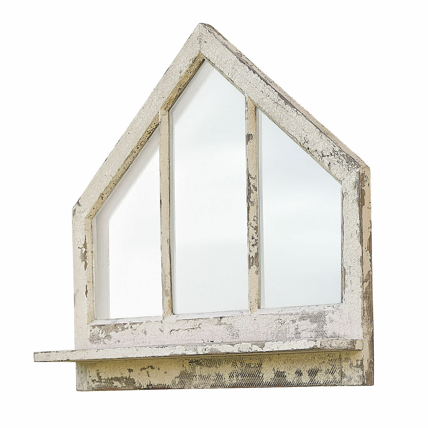 Étagère murale Northwick Miroir mural en forme de maison en bois vieilli blanc avec étagère, décoration intérieure rustique