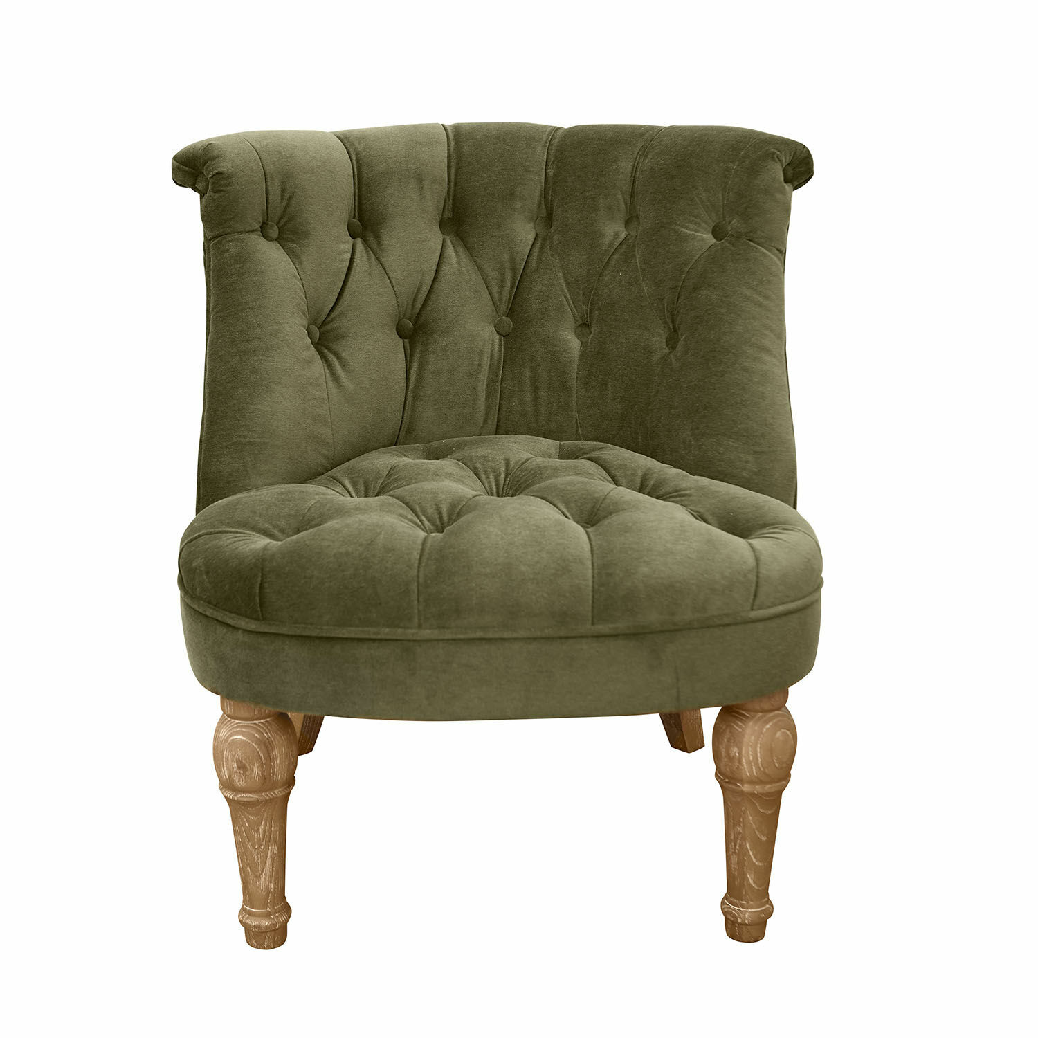 vert/marron Fauteuil Ardilleux en velours vert avec pieds en bois marron, siège élégant pour salon