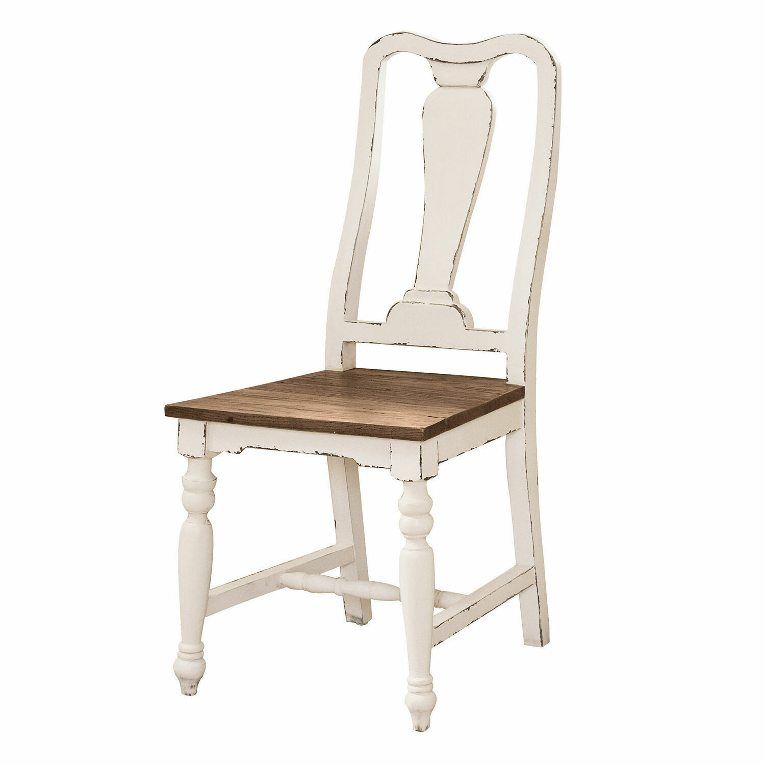 Chaise Harry Chaise en bois vintage avec cadre blanc et assise marron, meuble de salle à manger