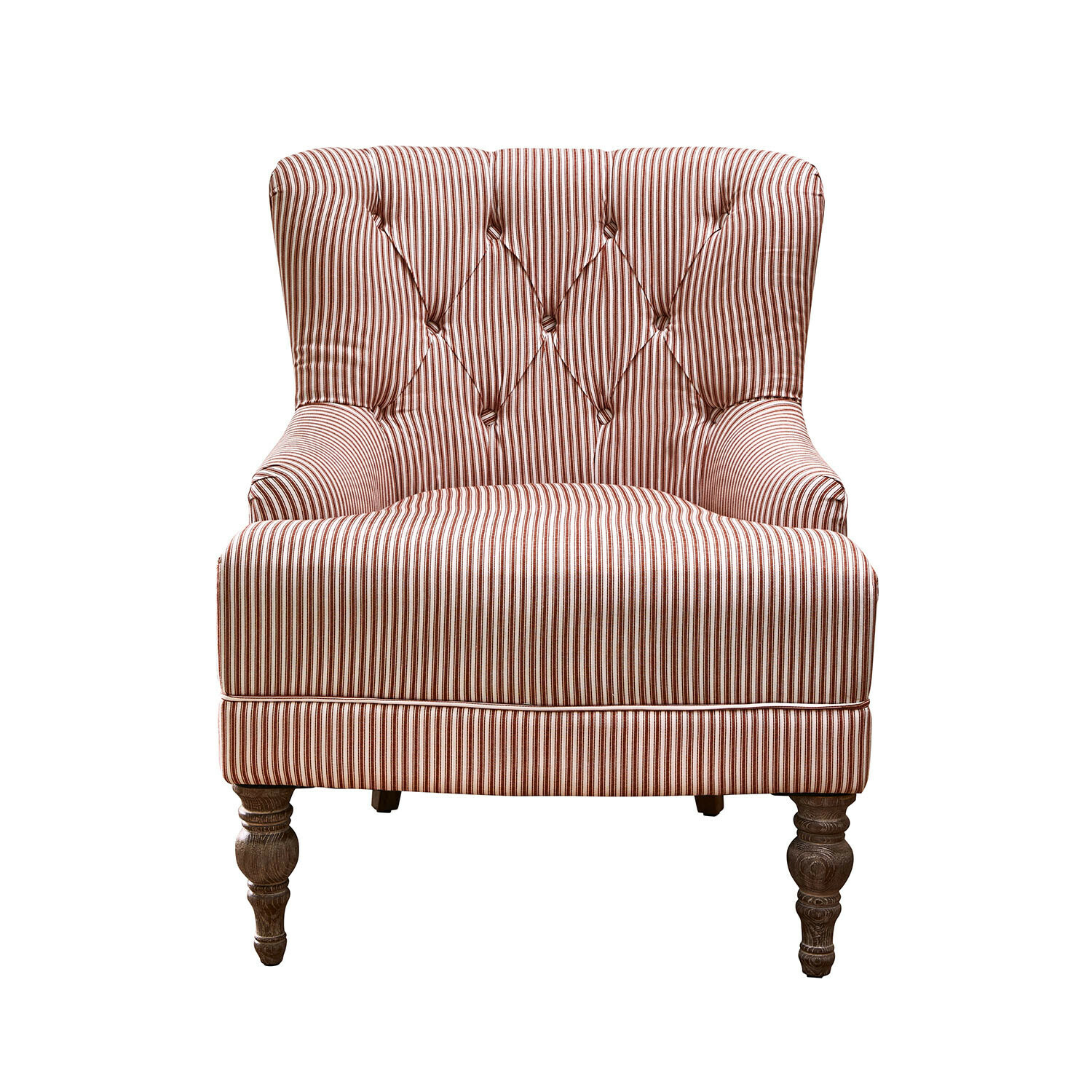 rouille/blanc Fauteuil Amuran rayé rouge et blanc avec dossier capitonné et pieds en bois, siège confortable pour salon
