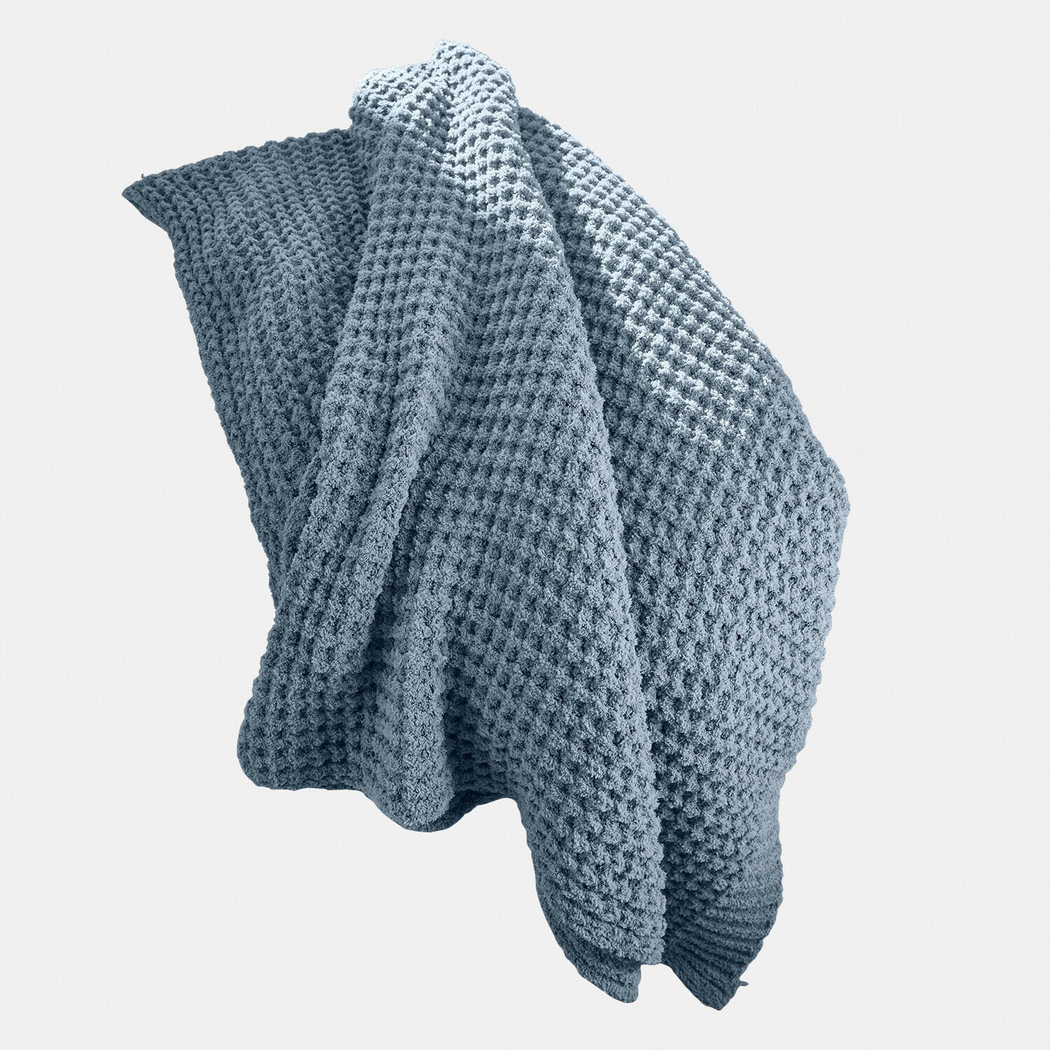 Plaid Ysilda Plaid bleu en coton à texture gaufrée, doux et parfait pour une ambiance cosy