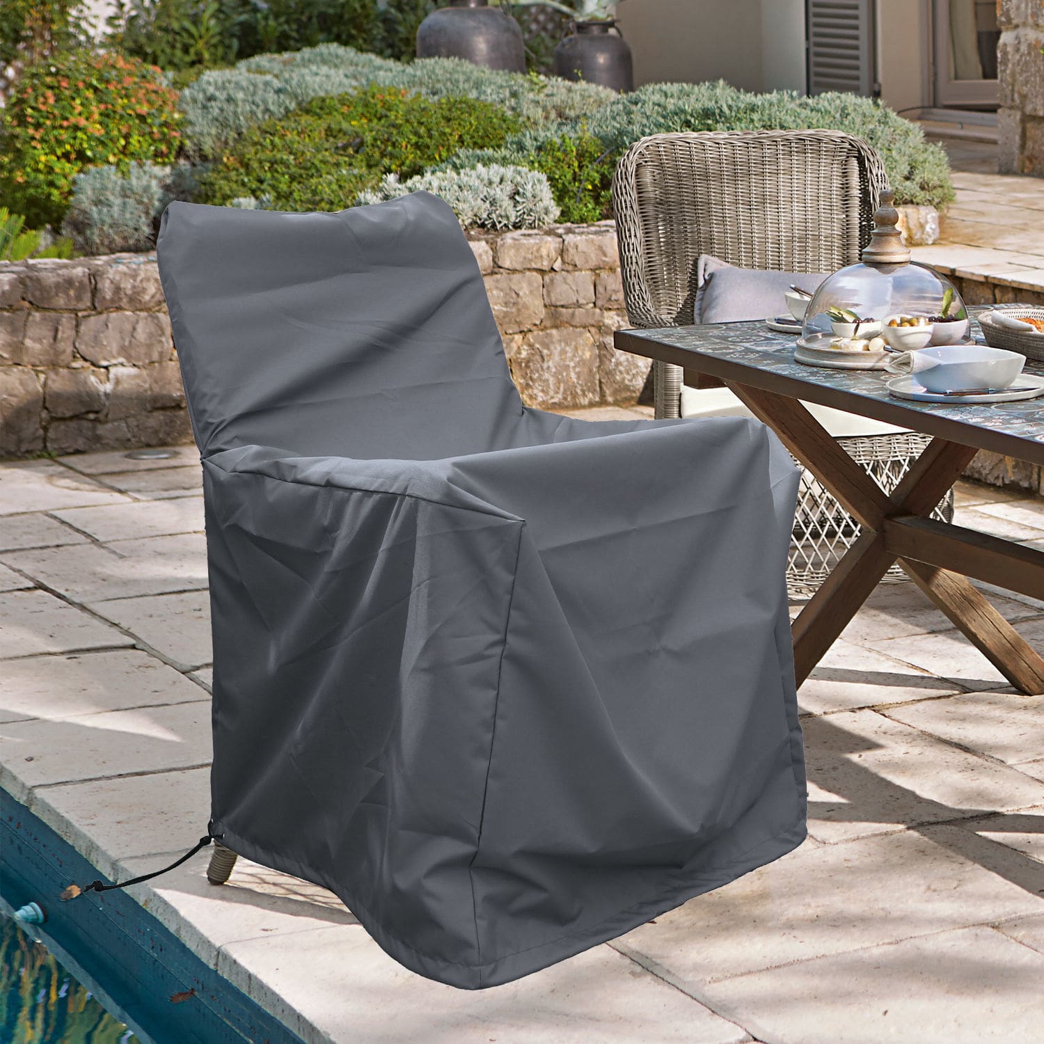 Housse Tustin Housse grise en tissu imperméable pour fauteuil de jardin protégeant le mobilier extérieur