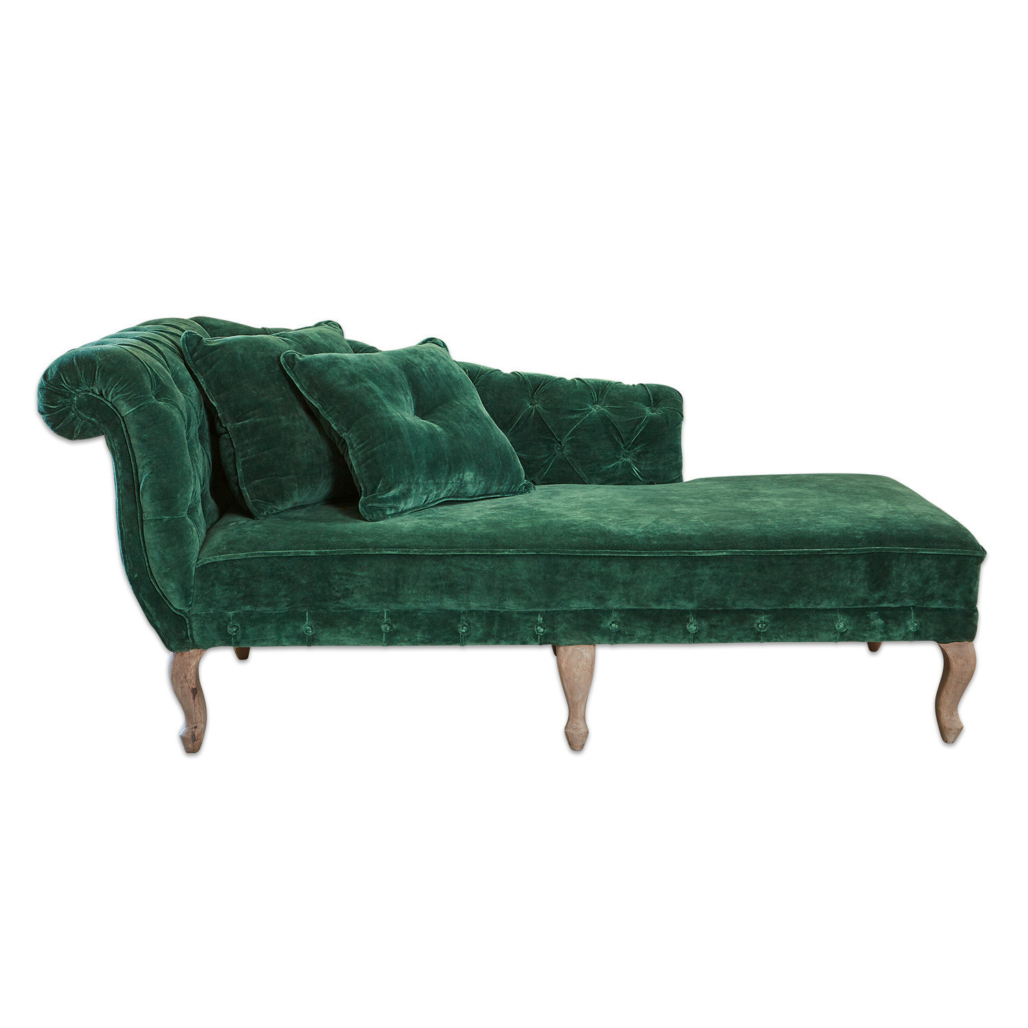 vert foncé Chaise longue Viviani en velours vert foncé avec pieds en bois, canapé élégant pour salon