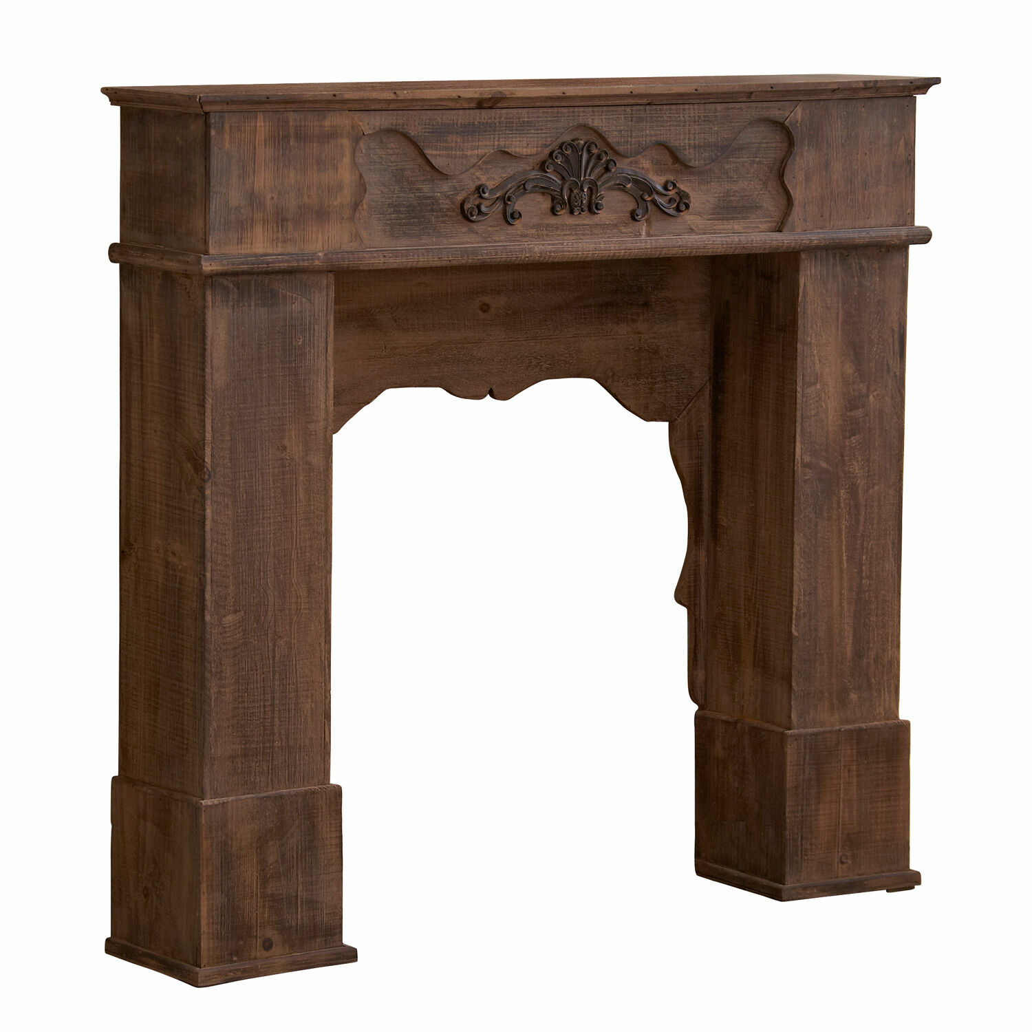 Manteau de cheminée Margaux Encadrement de cheminée en bois brun foncé avec ornement sculpté, style rustique vintage