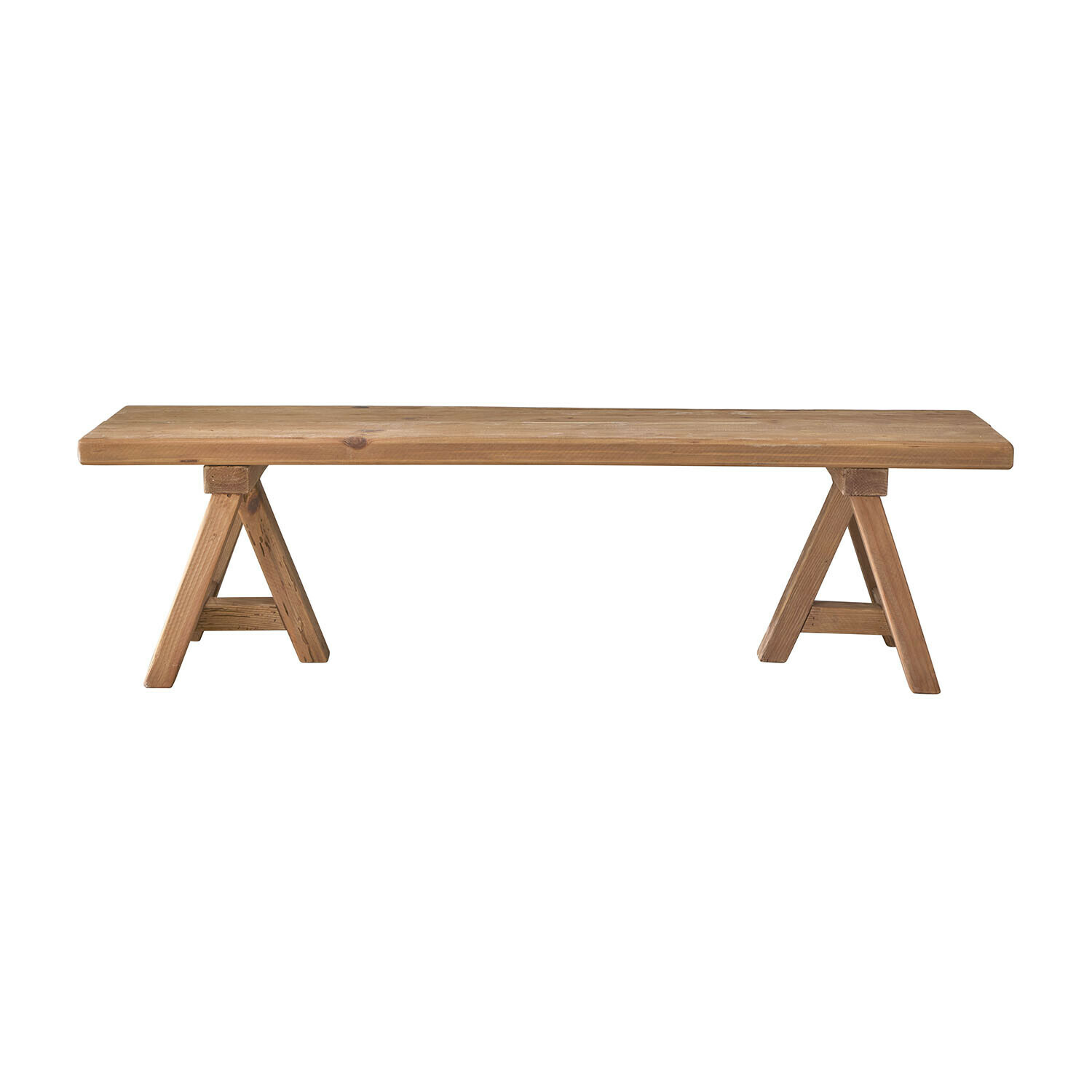 Banc Amherst en bois marron au design simple et rustique, idéal pour intérieur et jardin
