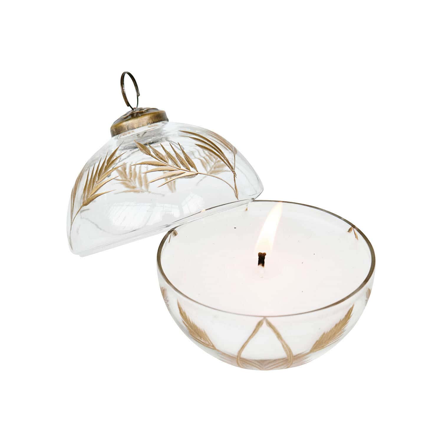 Photophore avec bougie Belathor Bougie parfumée dans un récipient en verre transparent avec motif doré de feuilles, décorative et élégante