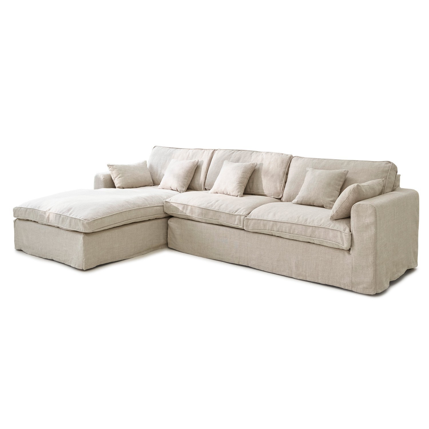 Canapé Seaford Canapé d'angle beige en tissu avec coussins moelleux, confortable pour salon et détente