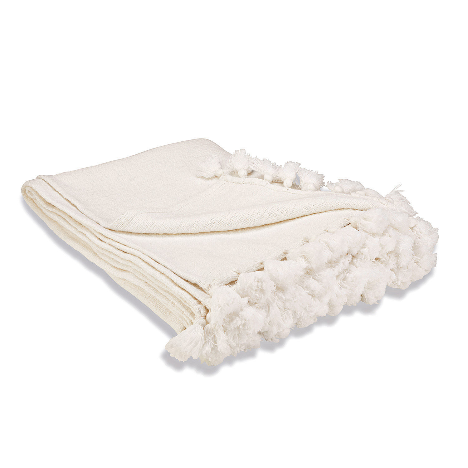 Plaid Amlamé Plaid crème en coton avec pompons doux sur les bords, couverture décorative et confortable