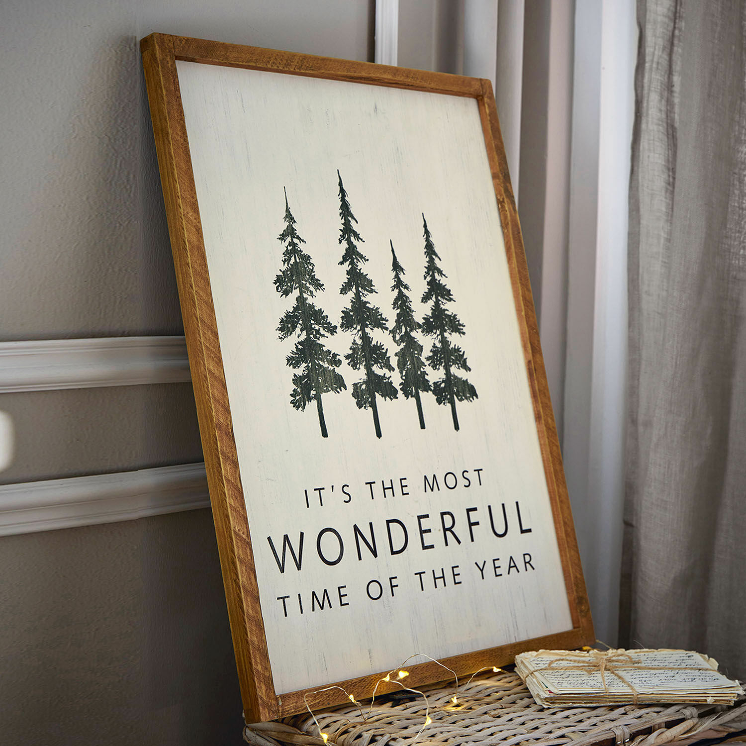 Tableau Wonderful Décoration murale en bois avec texte et dessin d'arbres en couleurs naturelles pour intérieur.