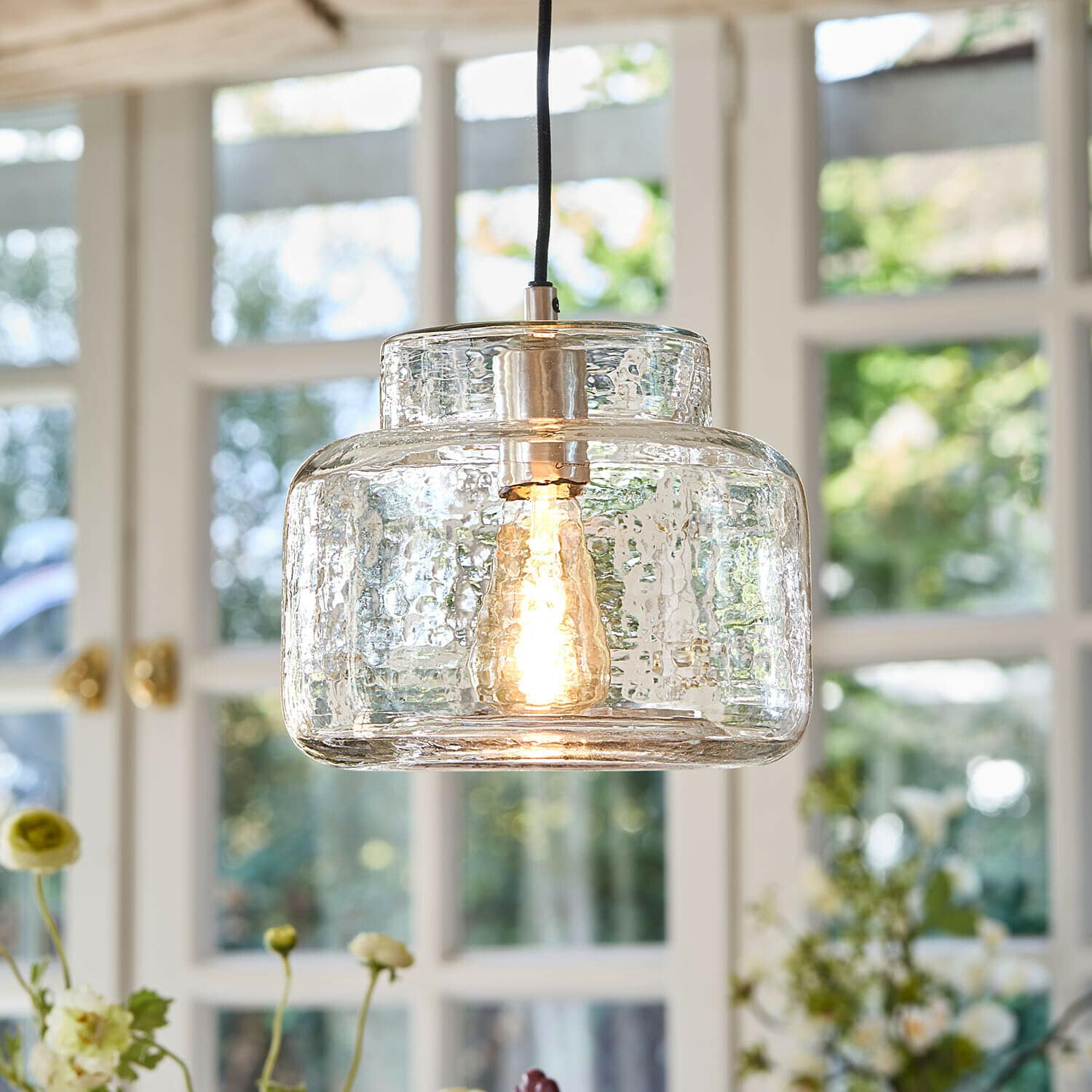 Suspension Vernadoux Suspension en verre transparent texturé avec ampoule lumineuse chaude pour décoration intérieure
