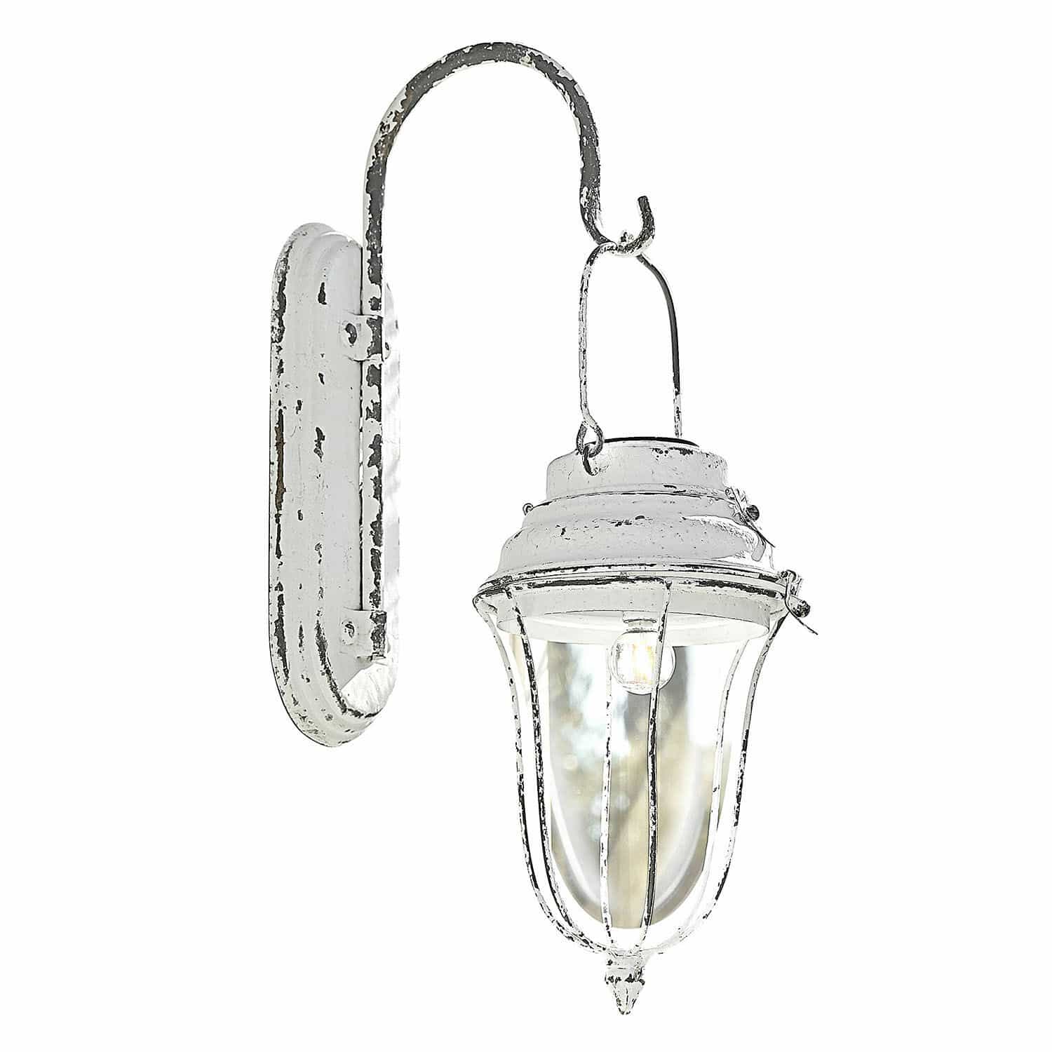 Lanterne solaire Galexor Applique murale blanche en métal style vintage avec abat-jour transparent et ampoule LED