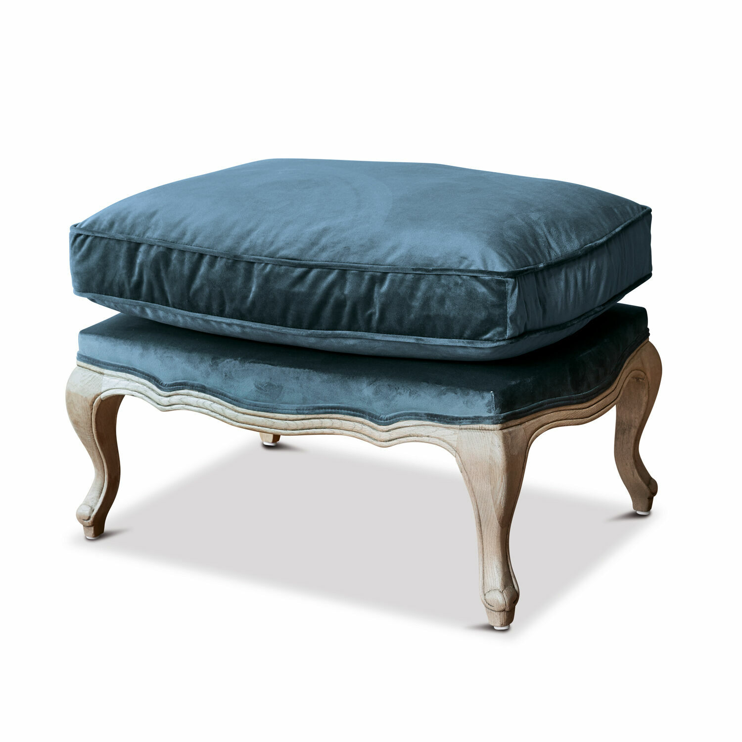 Tabouret Corlay Repose-pieds en bois avec coussin en velours bleu pour un salon élégant