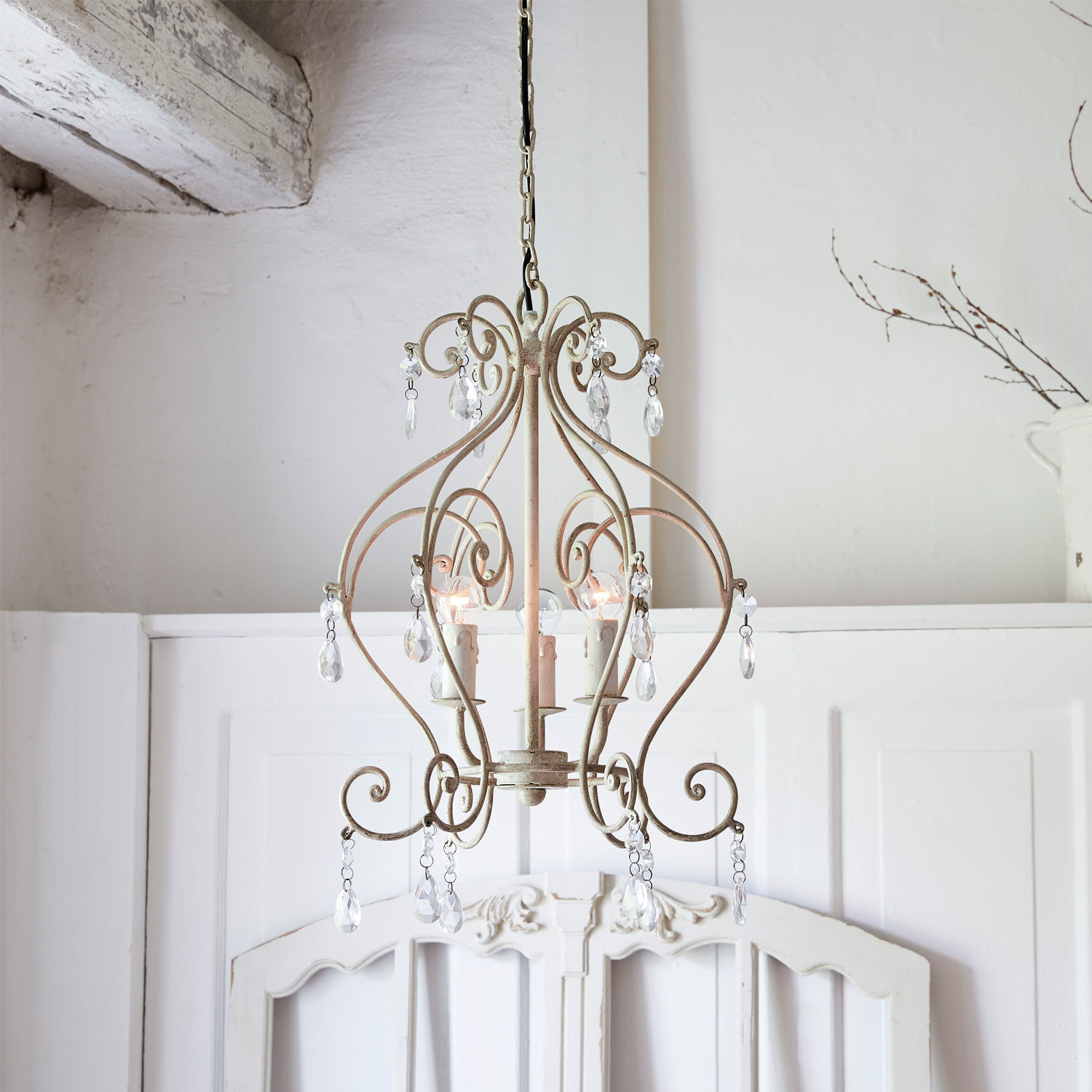 Lustre Manor Lustre en métal beige style vintage avec pendentifs en cristal pour salon élégant