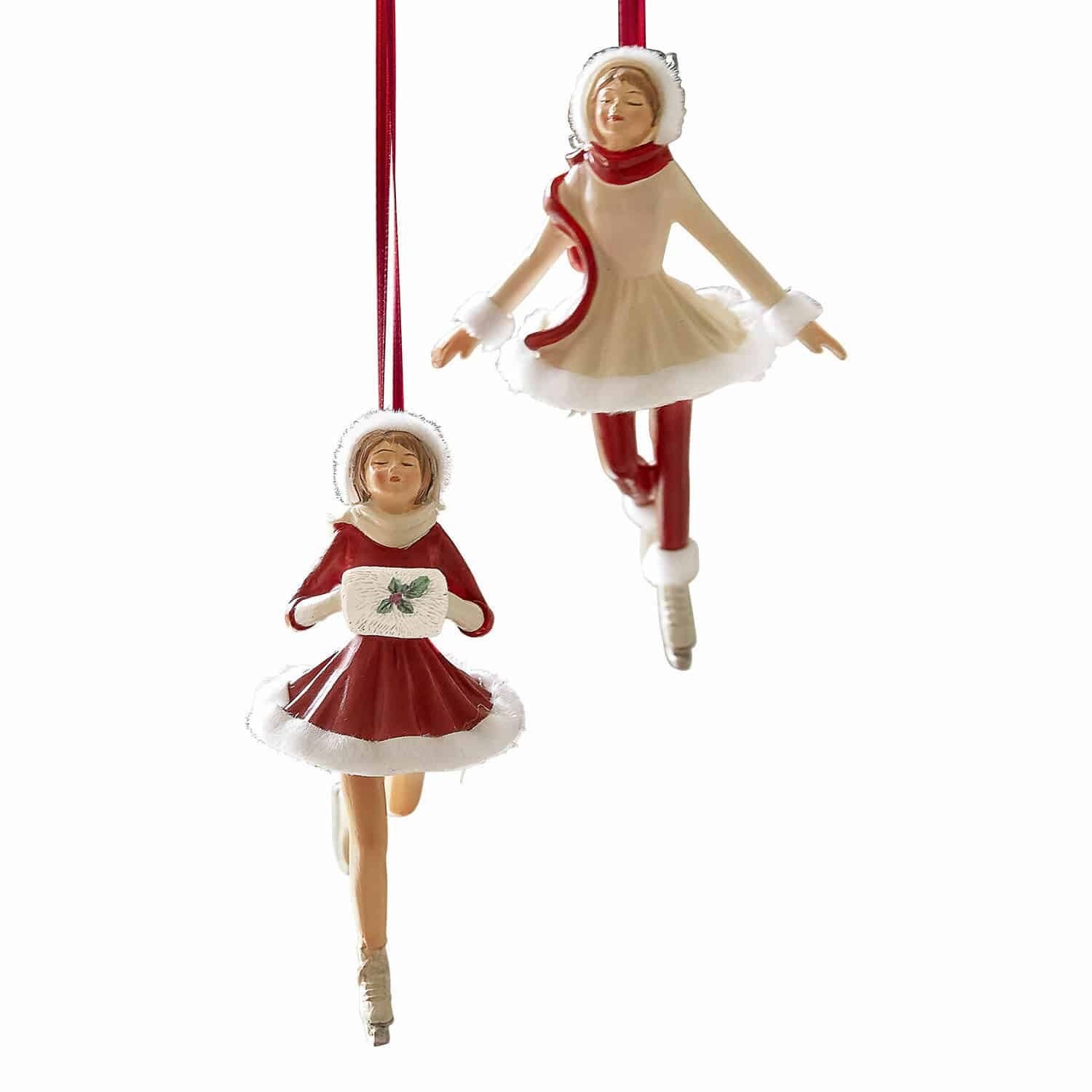 Lot de 2 décorations à suspendre Sylphelle Décorations de Noël avec figurines de patineurs en rouge et blanc, ornements suspendus festifs