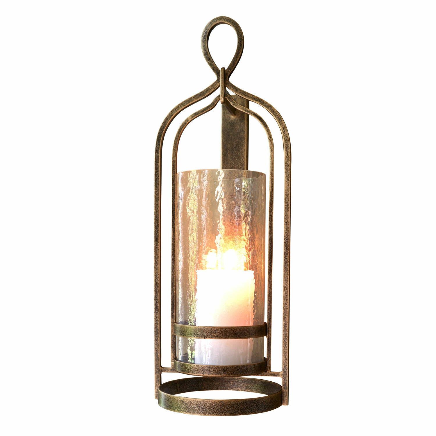 Chandelier mural Biserre Lanterne murale en métal couleur laiton avec verre transparent et bougie LED pour décoration intérieure