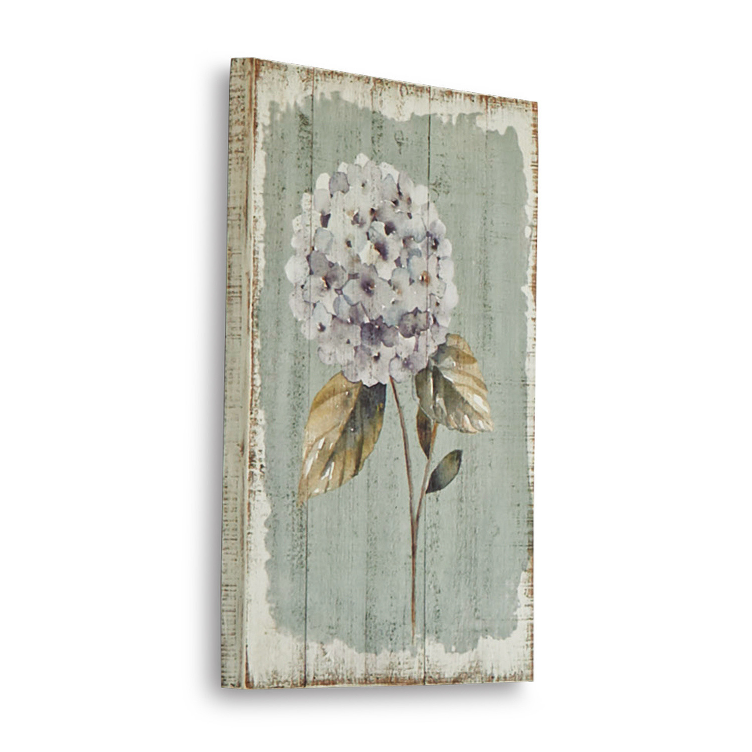 Panneau décoratif Isle Tableau en bois avec motif de fleur blanche d'hortensia sur fond vert pour décoration murale