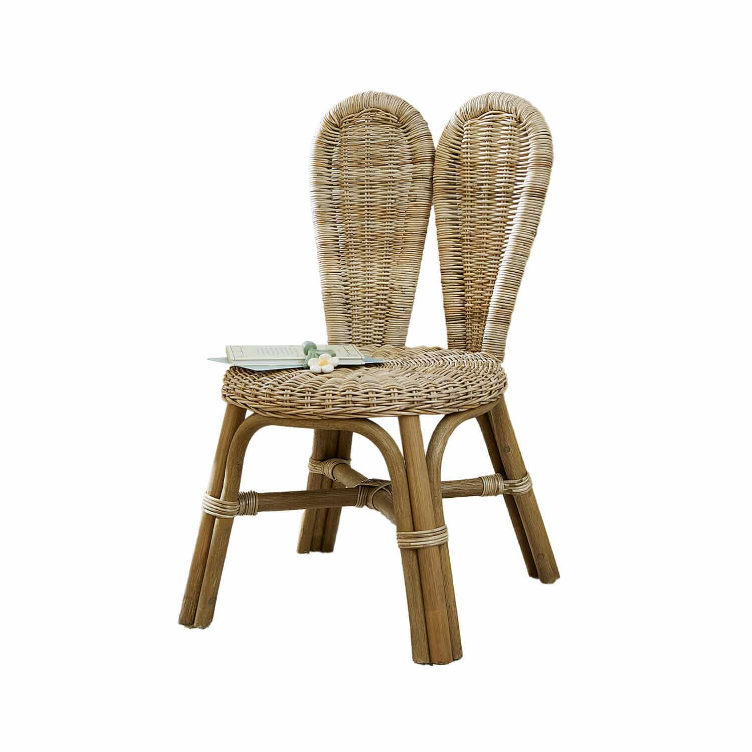 Chaise pour enfant Papillonette Chaise en rotin naturel avec dossier double et structure en bois, meuble décoratif pour salon