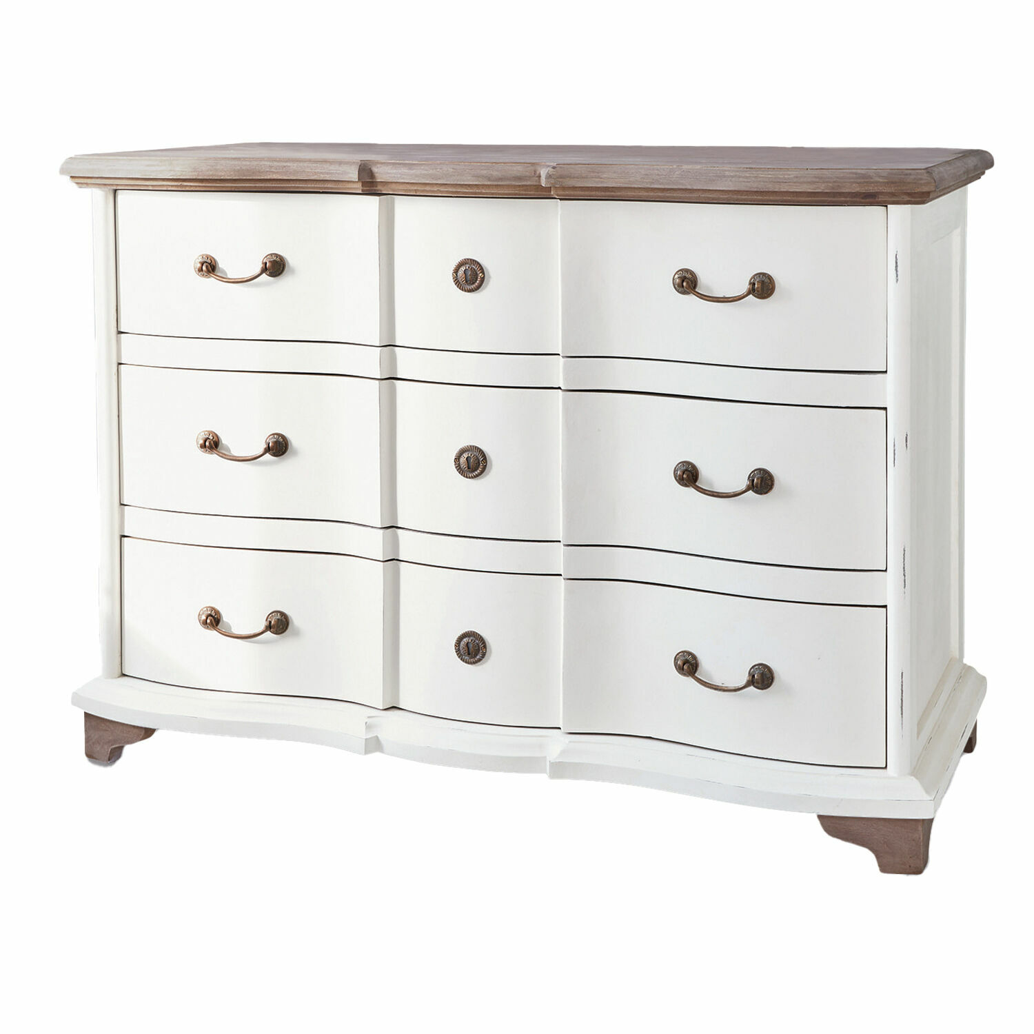 crème/marron Commode crème Aiguillon en bois avec six tiroirs et poignées métalliques pour rangement pratique