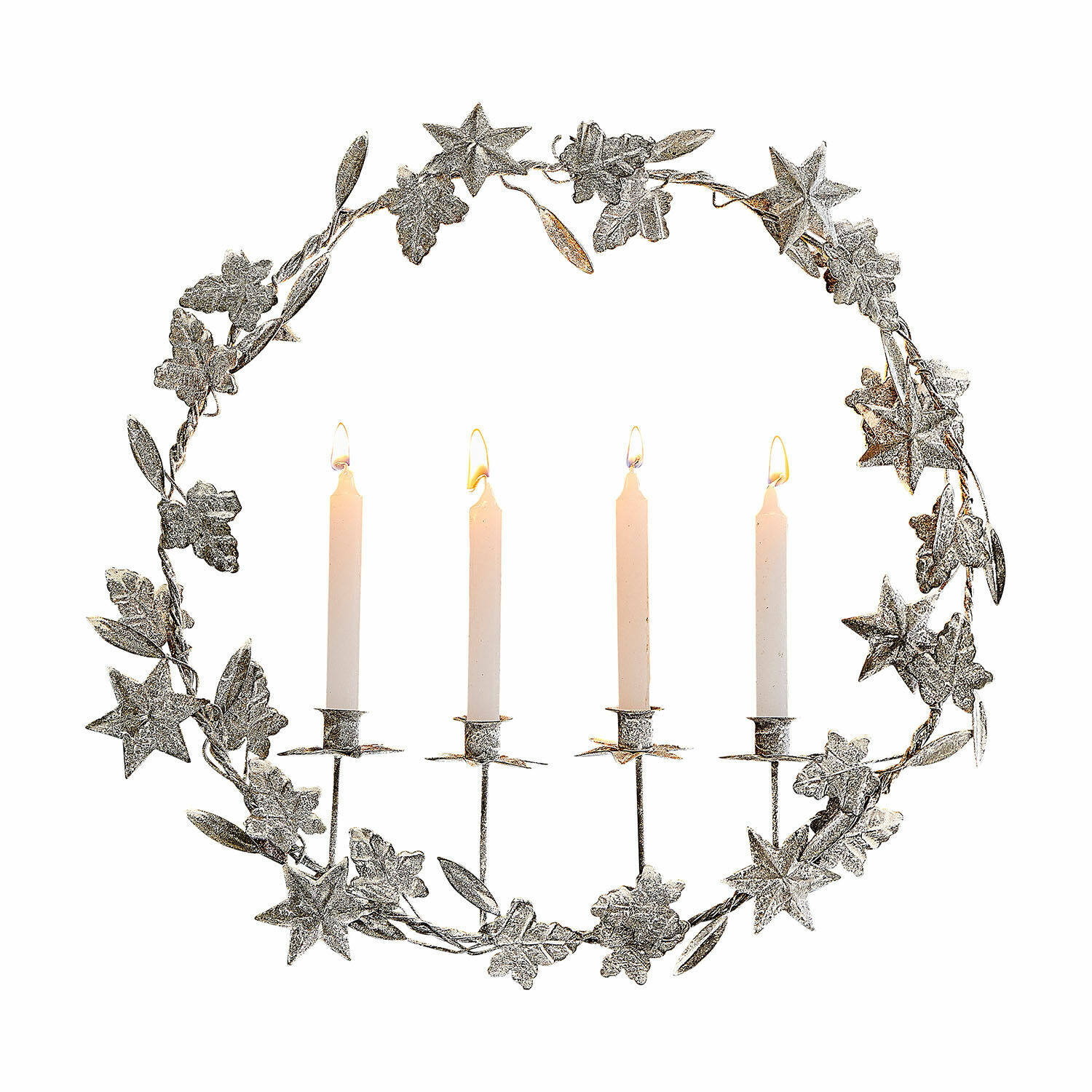 Bougeoir Jolvent Bougeoir en métal en forme de couronne avec feuilles et quatre bougies blanches pour décoration intérieure