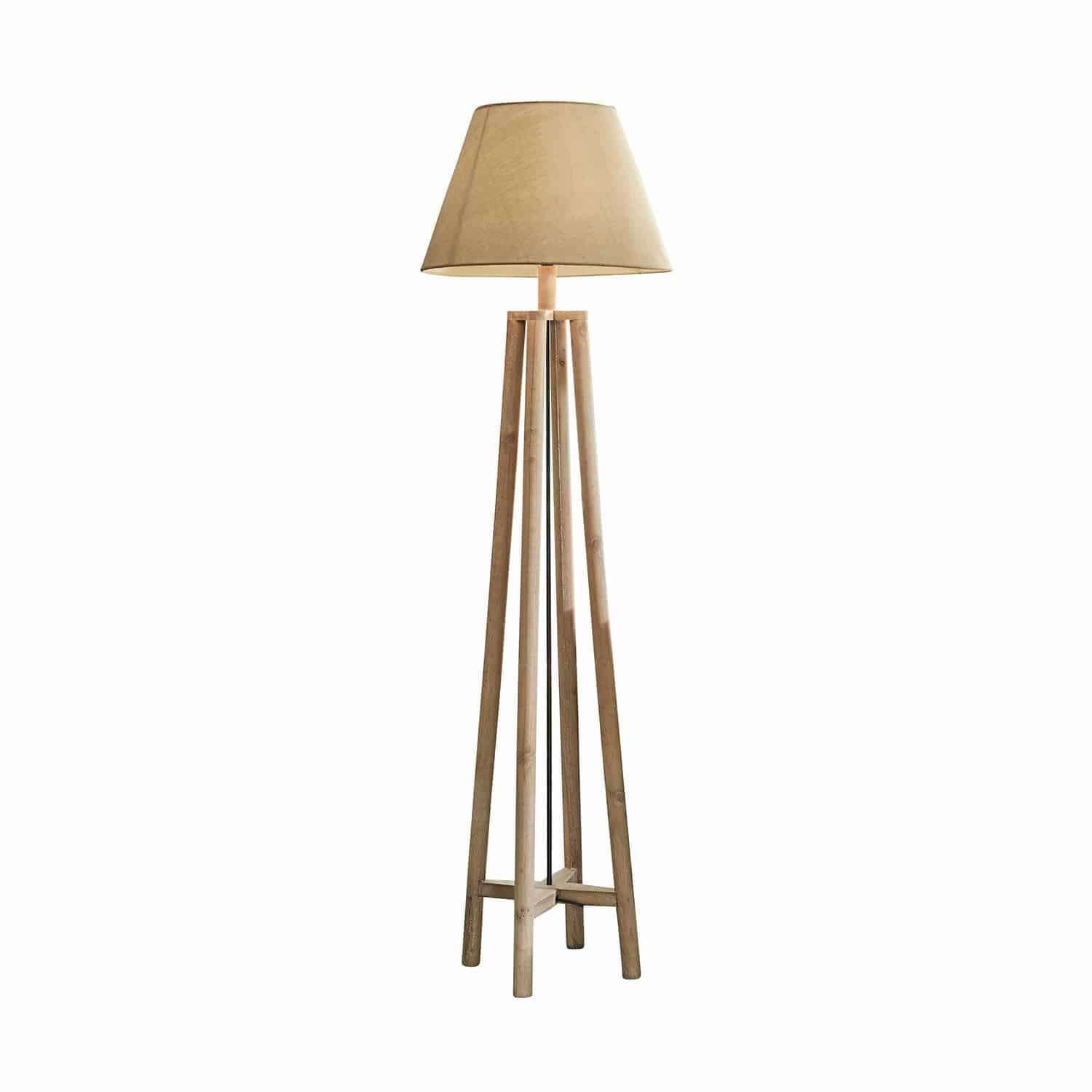 marron/lin Lampadaire Edgewood en bois brun avec abat-jour en lin, éclairage moderne pour salon