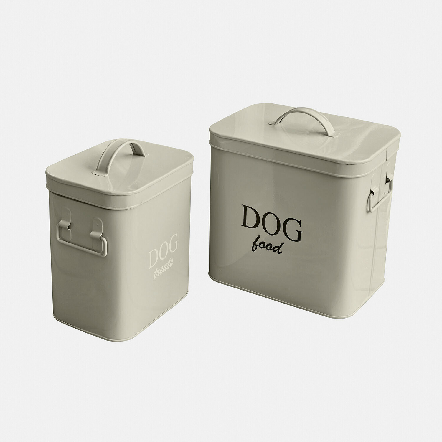 Boîtes en métal beige pour nourriture et friandises pour chien avec poignées et couvercles