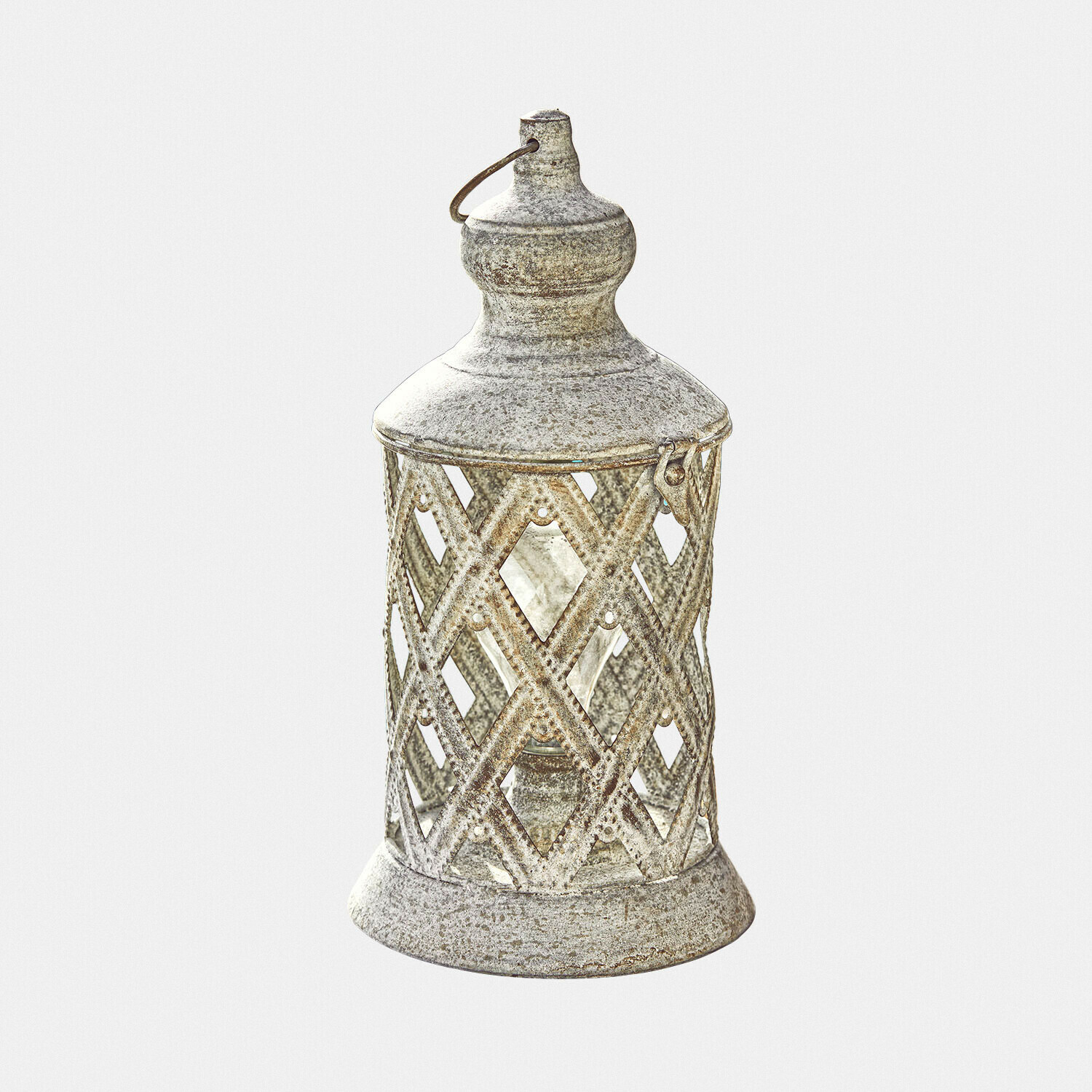 Lanterne LED Lavorie Lanterne décorative en métal argenté vieilli avec motif ajouré et poignée pour suspension