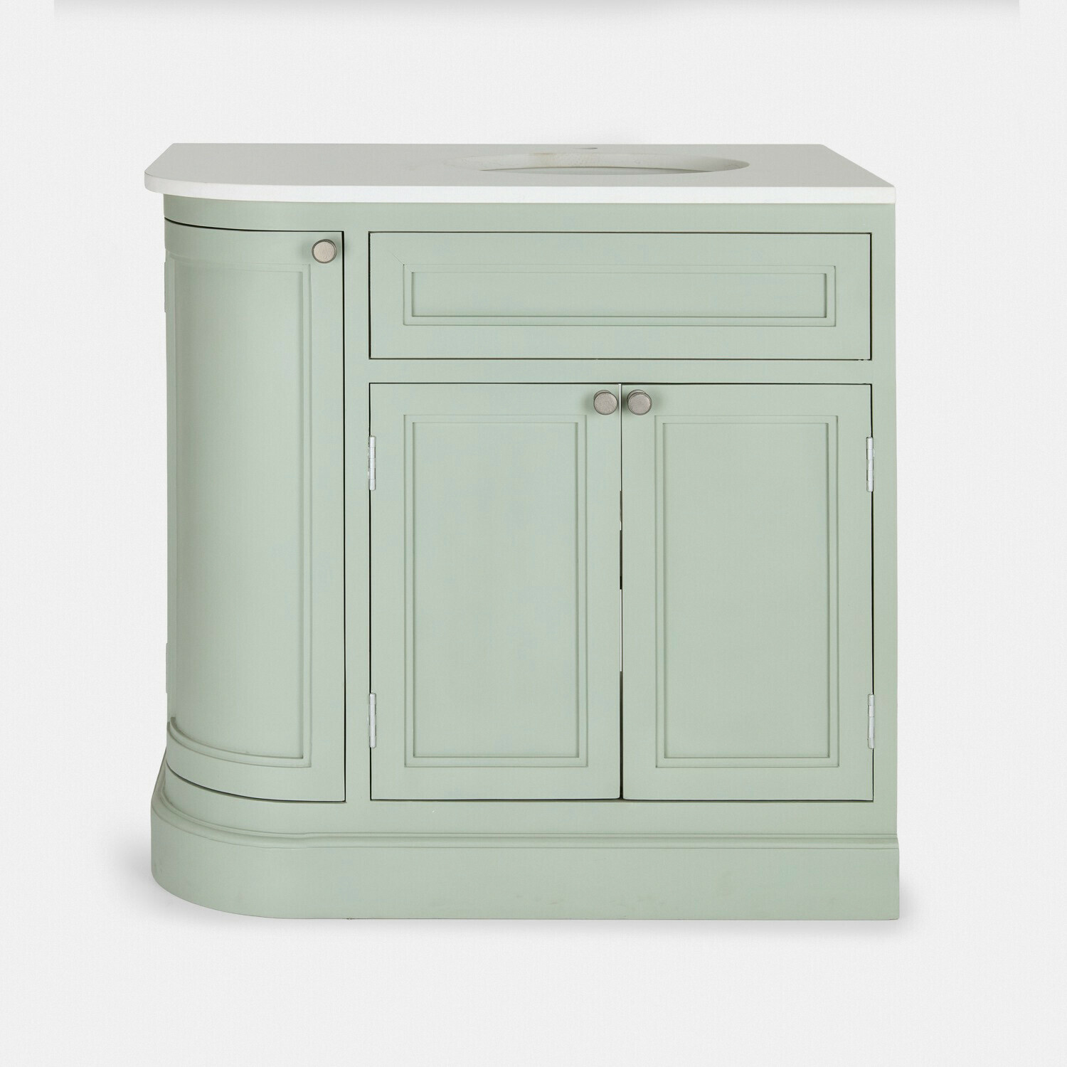 Meuble lavabo L Onvelle vert avec plan blanc, en bois, design élégant pour salle de bain