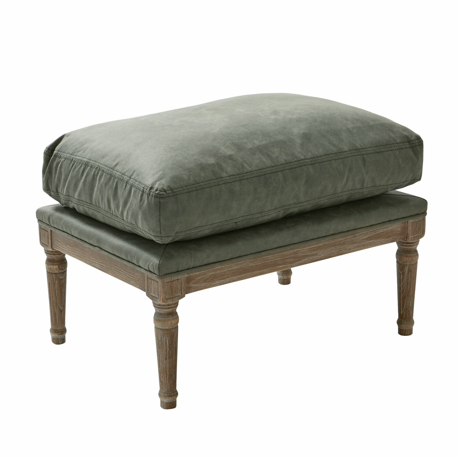 Tabouret Greenbrier Repose-pieds avec cadre en bois et coussin vert en velours, siège confortable pour salon