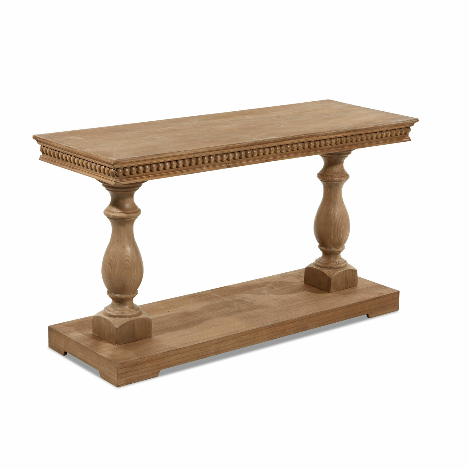 Console Angol Table console en bois naturel avec pieds sculptés et base, meuble élégant pour salon