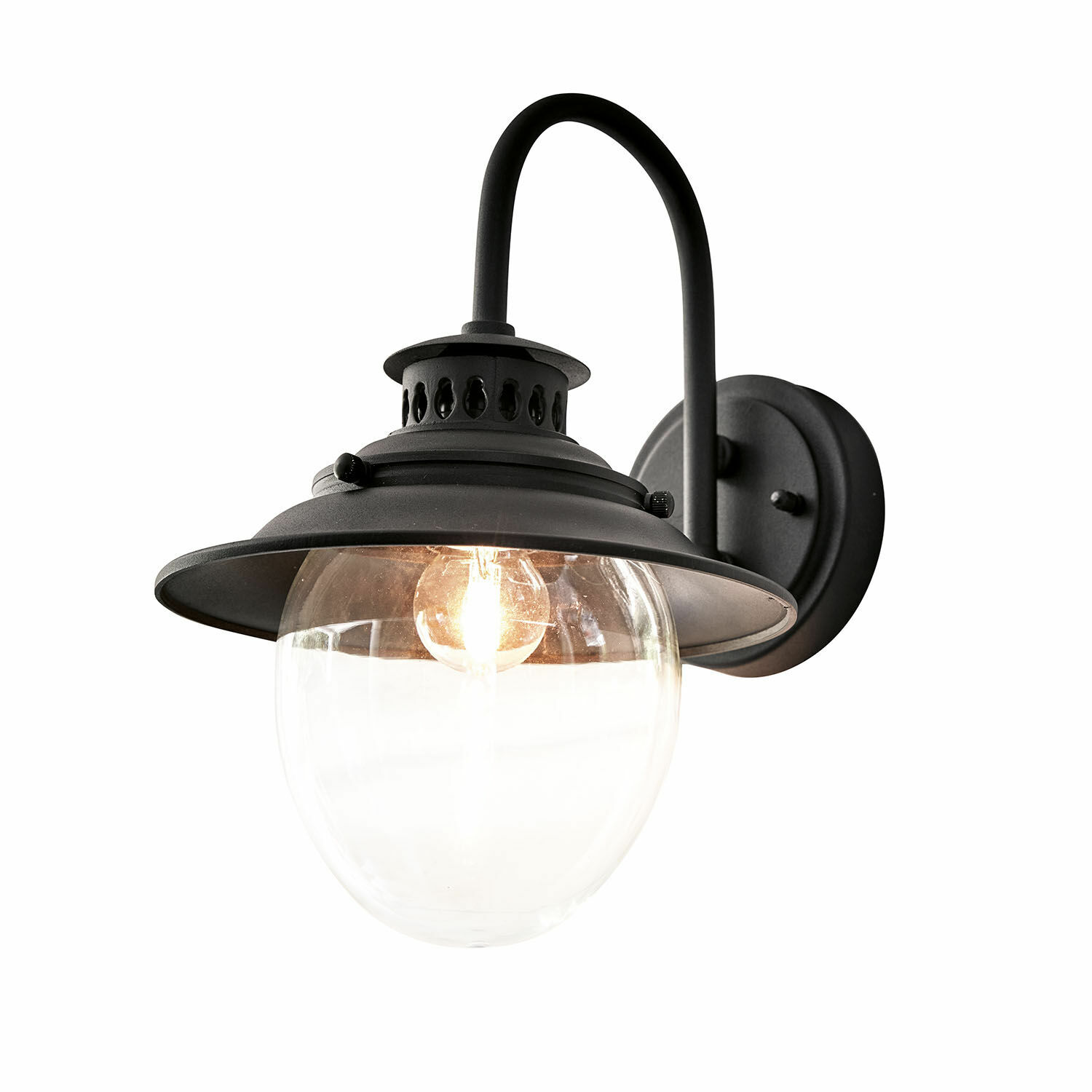 Applique extérieure Norman Applique murale noire en métal avec globe en verre transparent et ampoule, éclairage intérieur