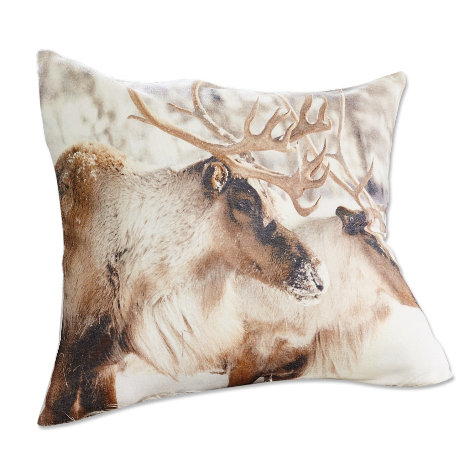 Coussin Frillix Coussin décoratif avec imprimé de rennes en tons bruns et beige, tissu doux au toucher