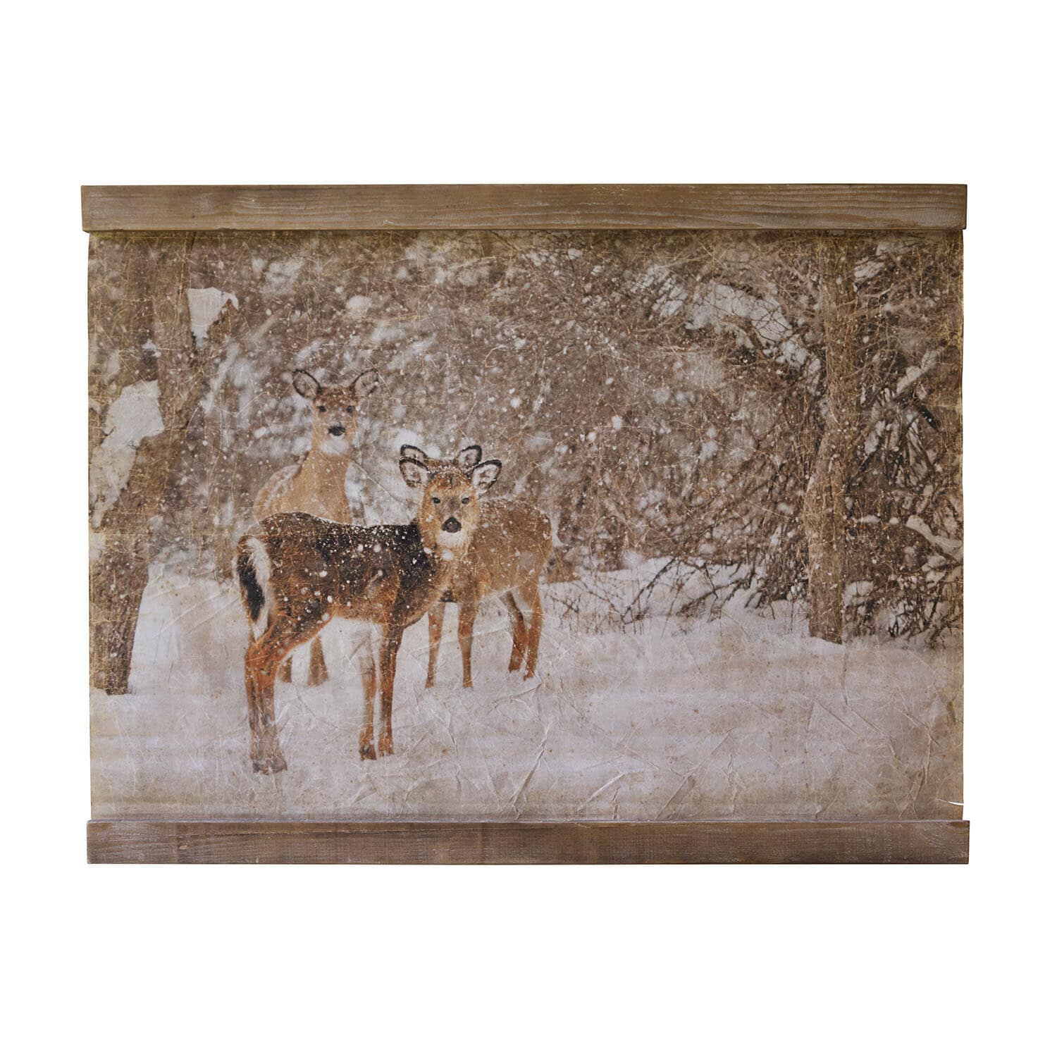 Tableau Trenaya Tableau toile avec scène hivernale de forêt et deux cerfs, cadre en bois, décoration murale