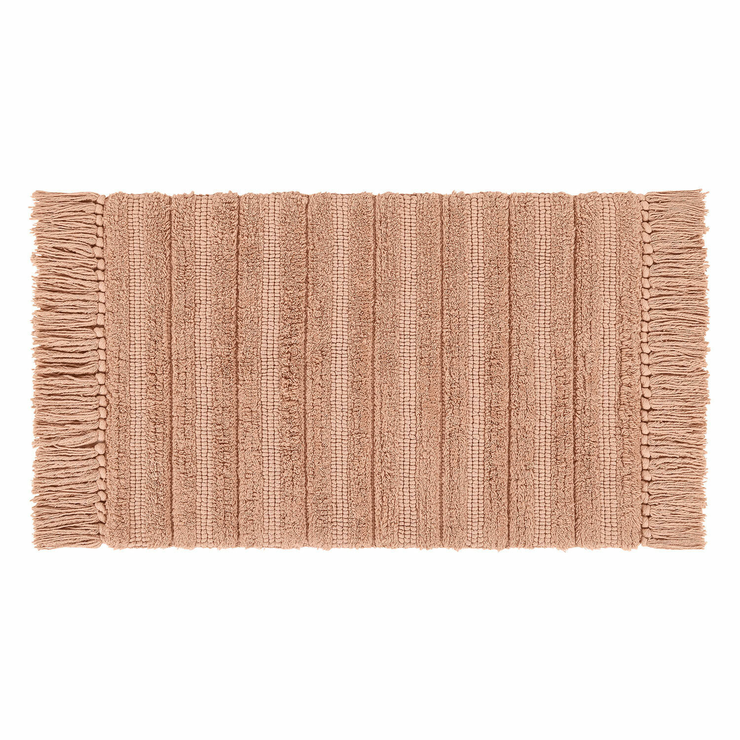 cuivré Tapis de bain Dreamyville en coton couleur rouille avec franges, doux et absorbant