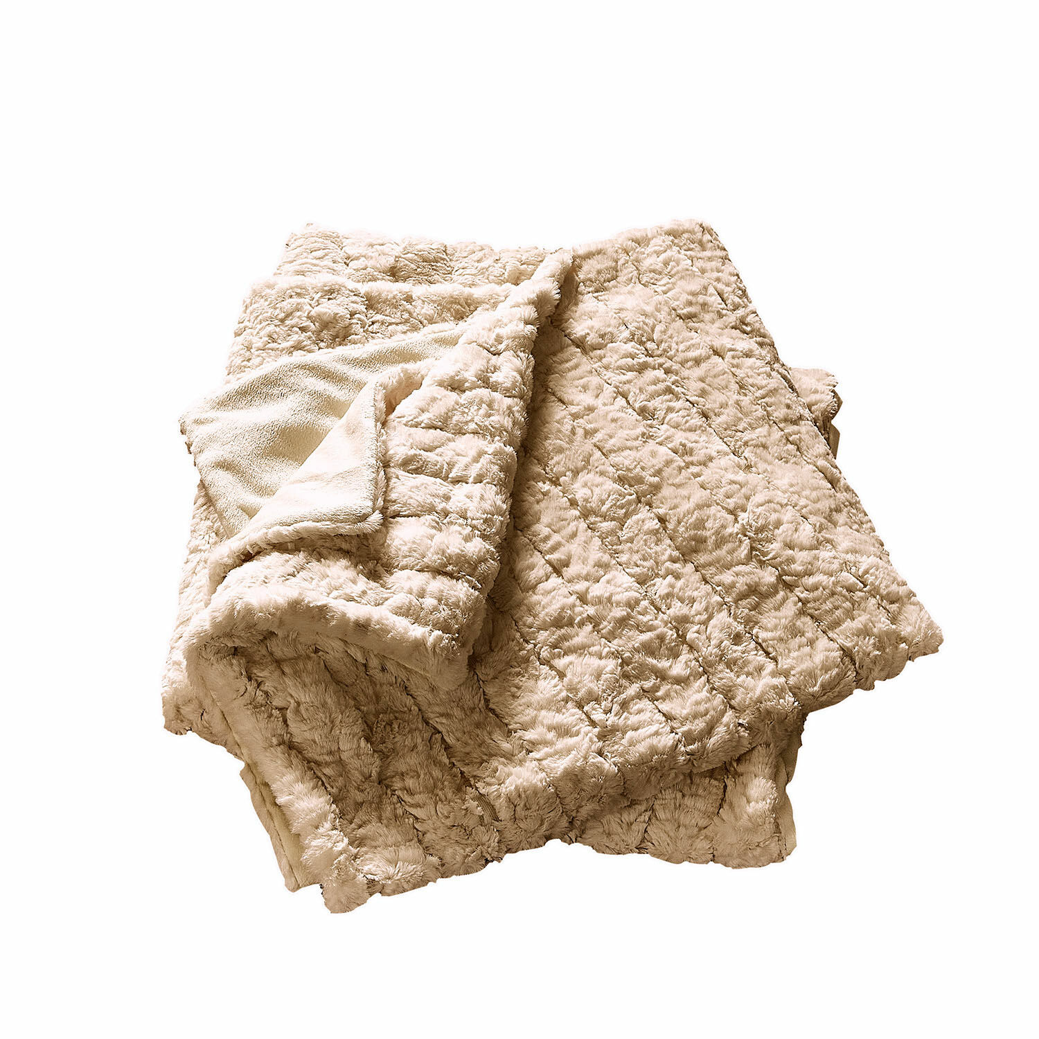 beige Plaid beige Dorelice en peluche douce, parfait pour une décoration intérieure chaleureuse et confortable