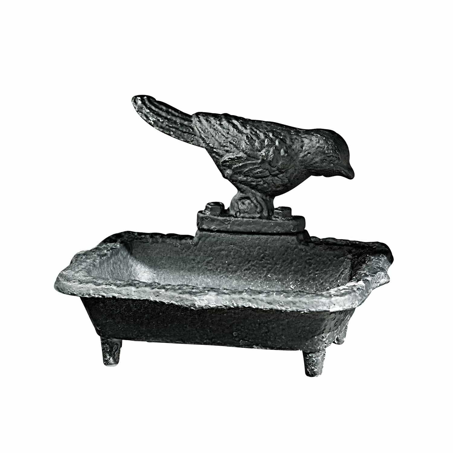 Porte-savon Joselyn Récipient décoratif en fonte noire avec oiseau sculpté, idéal pour la maison et le jardin