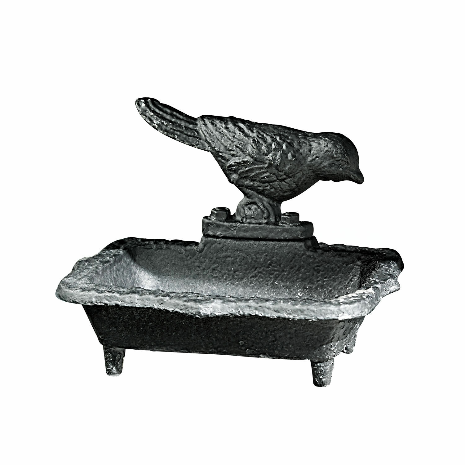 Porte-savon Joselyn Récipient décoratif en fonte noire avec oiseau sculpté, idéal pour la maison et le jardin
