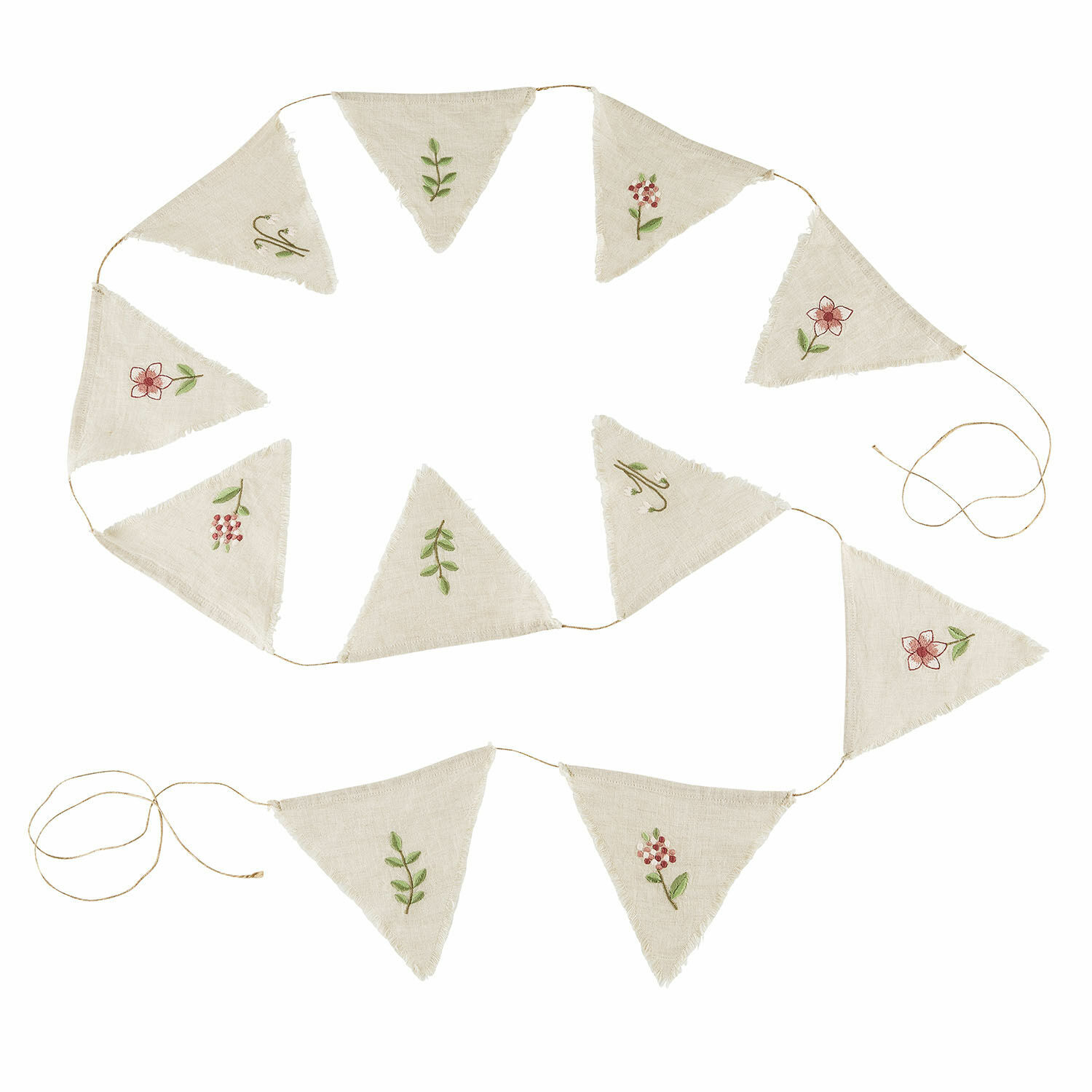 Guirlande de fanions Viyan Guirlande en lin naturel avec broderies florales, décoration intérieure et extérieure élégante