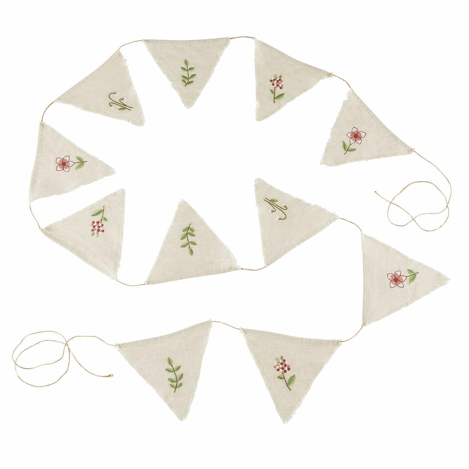 Guirlande de fanions Viyan Guirlande en lin naturel avec broderies florales, décoration intérieure et extérieure élégante