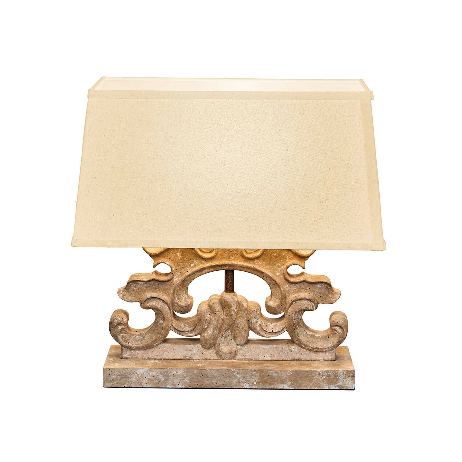 Lampe à poser Portenza Lampe de table avec abat-jour beige et base décorative en pierre style vintage