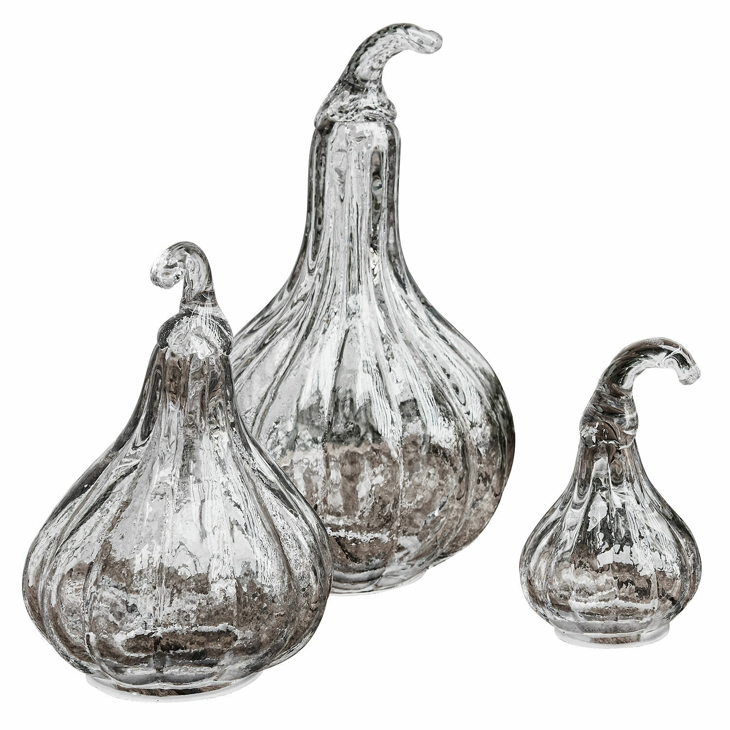 Lot de 3 courges Lacey Ensemble de trois citrouilles décoratives en verre transparent pour décoration intérieure