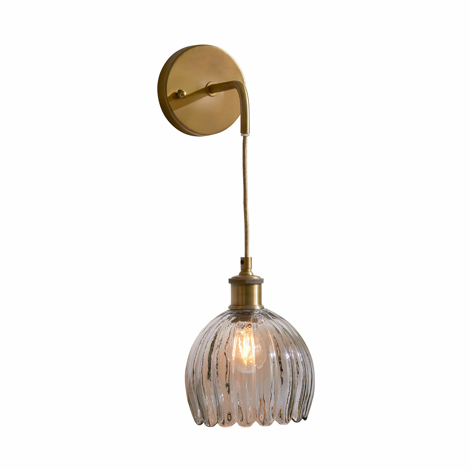 Applique Druaila Applique murale en laiton avec abat-jour en verre transparent ondulé, lampe murale décorative élégante