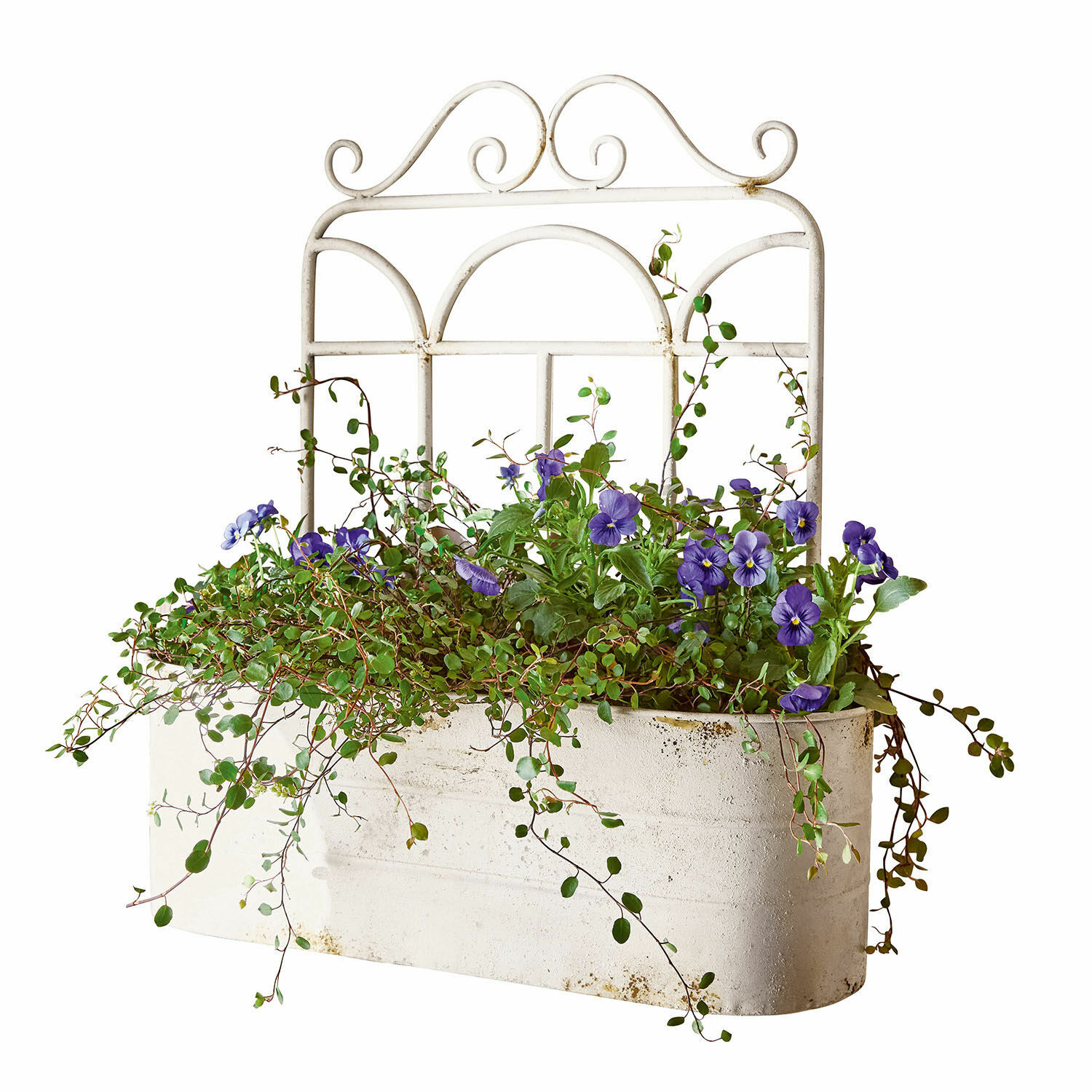 Jardinière Marwin Jardinière en métal blanc avec fleurs violettes et feuillage vert pour décoration extérieure