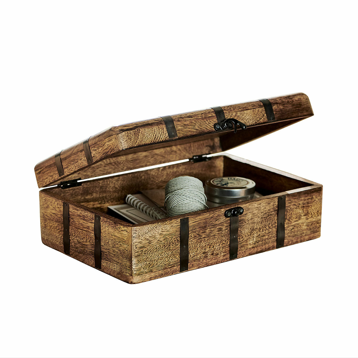 Boîte décorative Dennis Port Boîte en bois marron avec ferrures métalliques, parfaite pour ranger des petits objets
