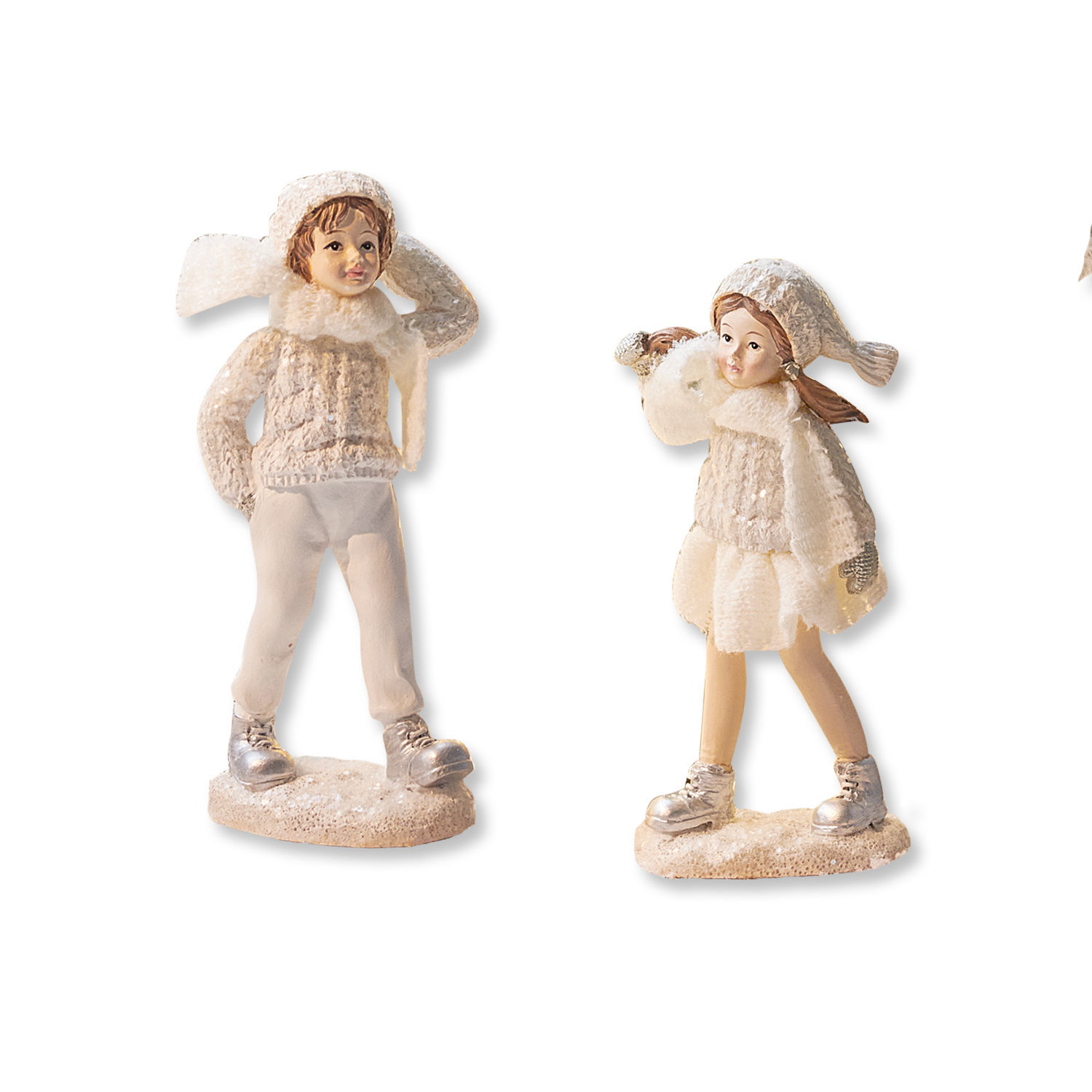 Lot de 2 figurines Gers Figurines d'enfants en vêtements d'hiver crème pour décoration festive hivernale