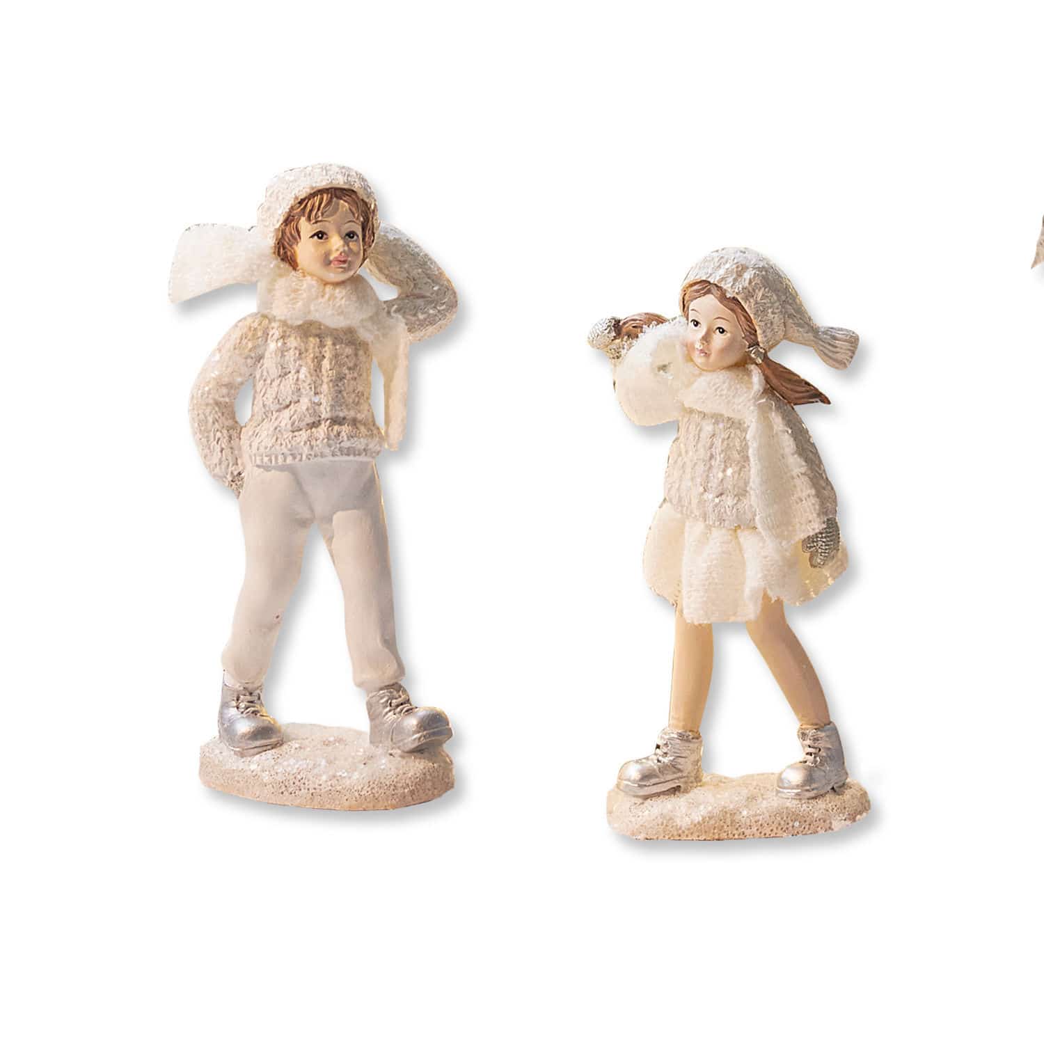 Lot de 2 figurines Gers Figurines d'enfants en vêtements d'hiver crème pour décoration festive hivernale