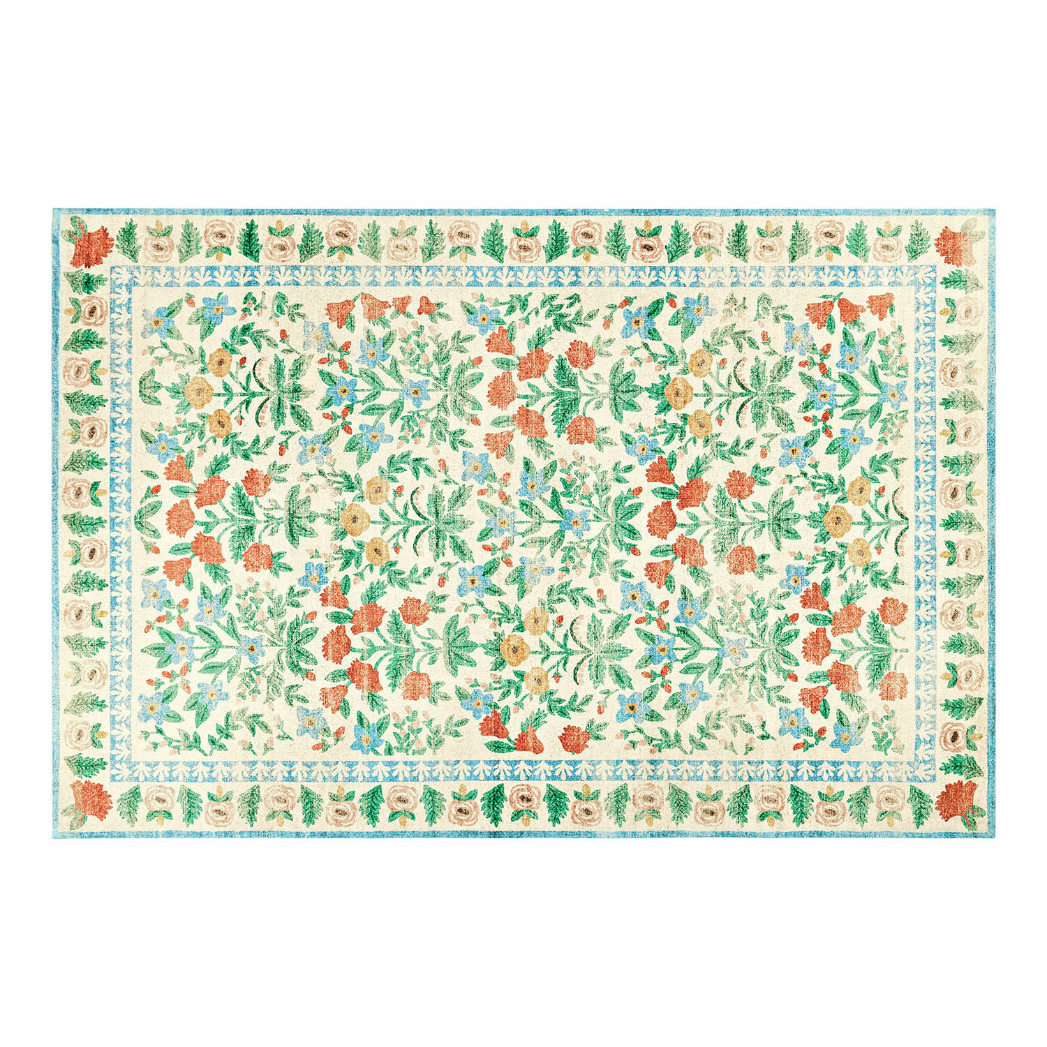 Tapis coloré Jallorin avec motif floral sur fond crème, décoration intérieure, tapis décoratif