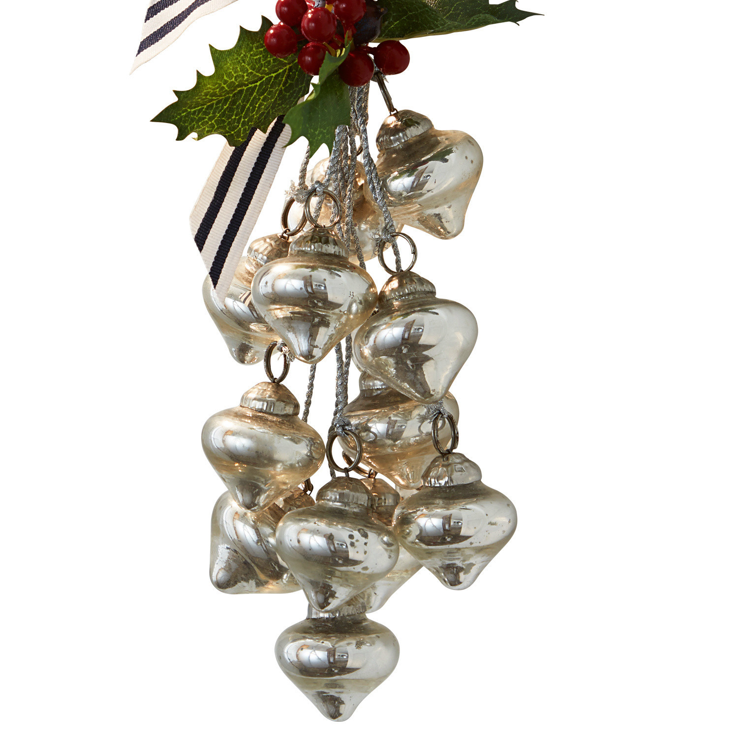 Décorations de Noël Sassey Ensemble de décorations de Noël en verre argenté avec baies rouges et feuilles vertes pour fêtes