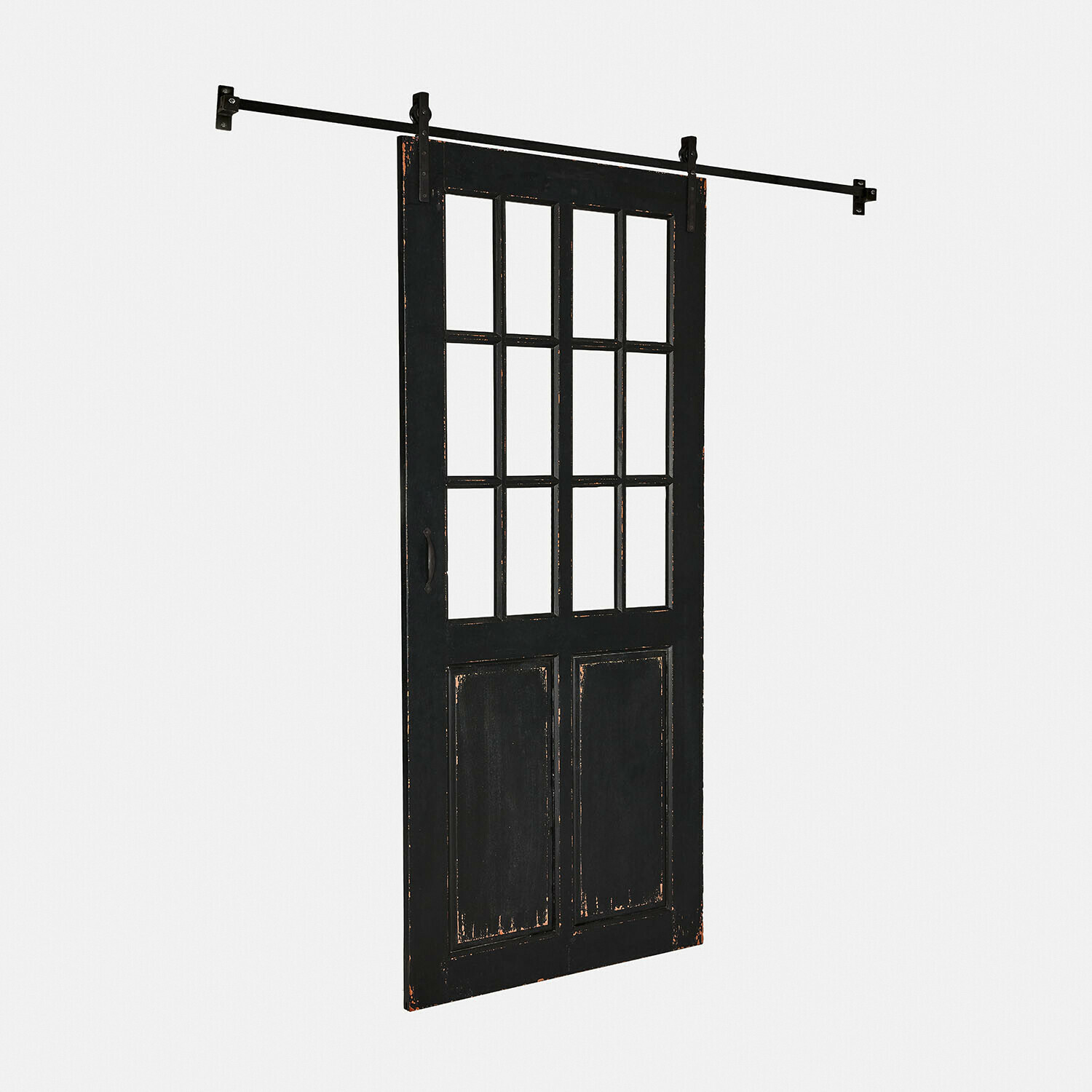 noir vieilli Porte coulissante Sorelles en bois vieilli noir avec panneaux vitrés pour décoration intérieure