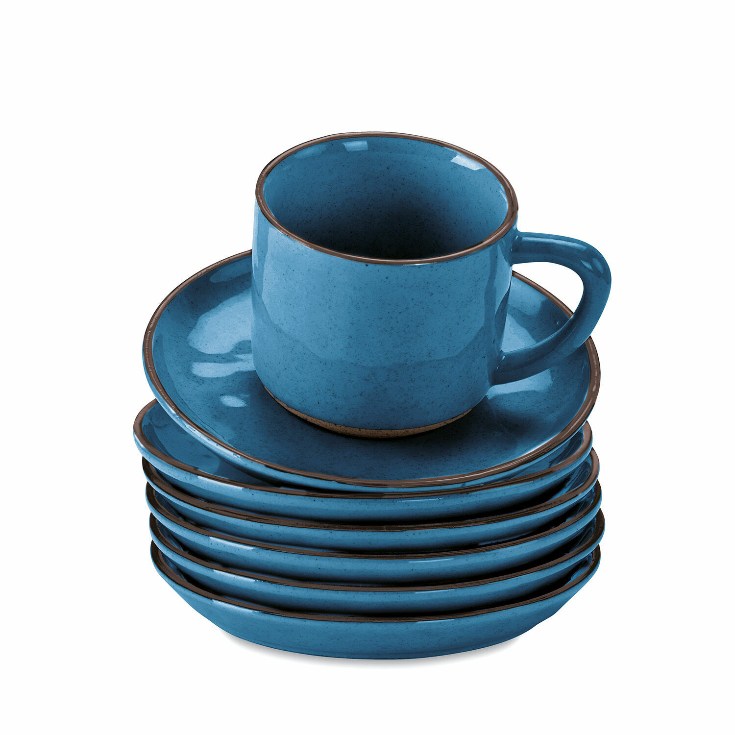 bleu Ensemble de 6 tasses et soucoupes en céramique bleue Biarritz pour café et thé