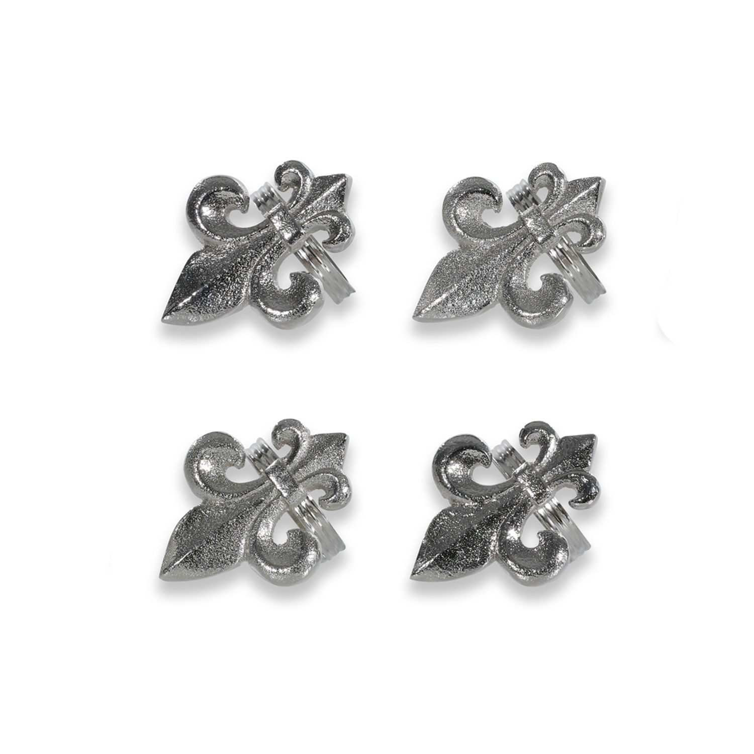 Lot de 4 ronds de serviettes Fleur De Lis Ensemble de quatre pinces décoratives en métal argenté en forme de fleur de lys pour décoration intérieure